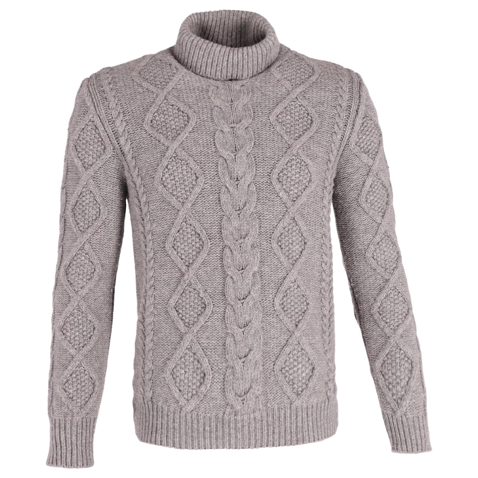 Moncler Turtle Neck Cable Knit Sweater in Grey Wool ref.620186 - Joli ...