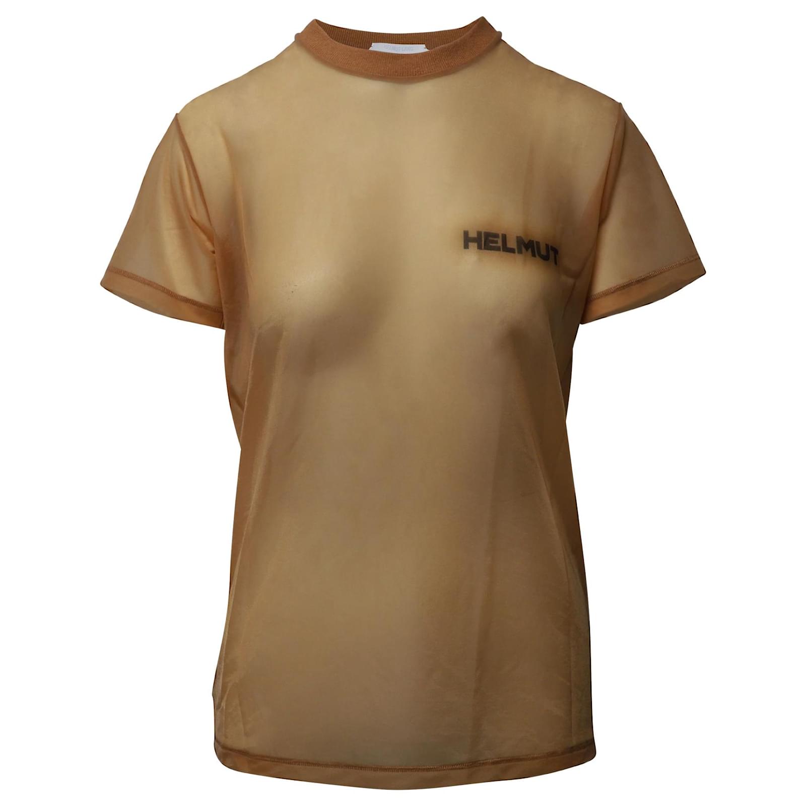 Haalbaarheid ONWAAR Presentator Helmut Lang Logo Graphic Sheer Unisex T-shirt in Beige Polyamide Nylon  ref.620195 - Joli Closet