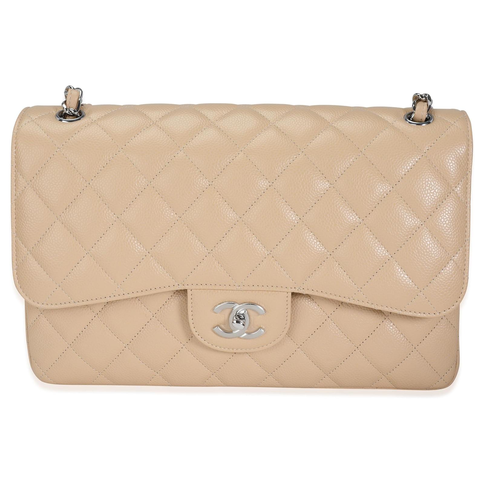 Chanel Beige Quilted Caviar Jumbo Classic Double Flap Bag Flesh