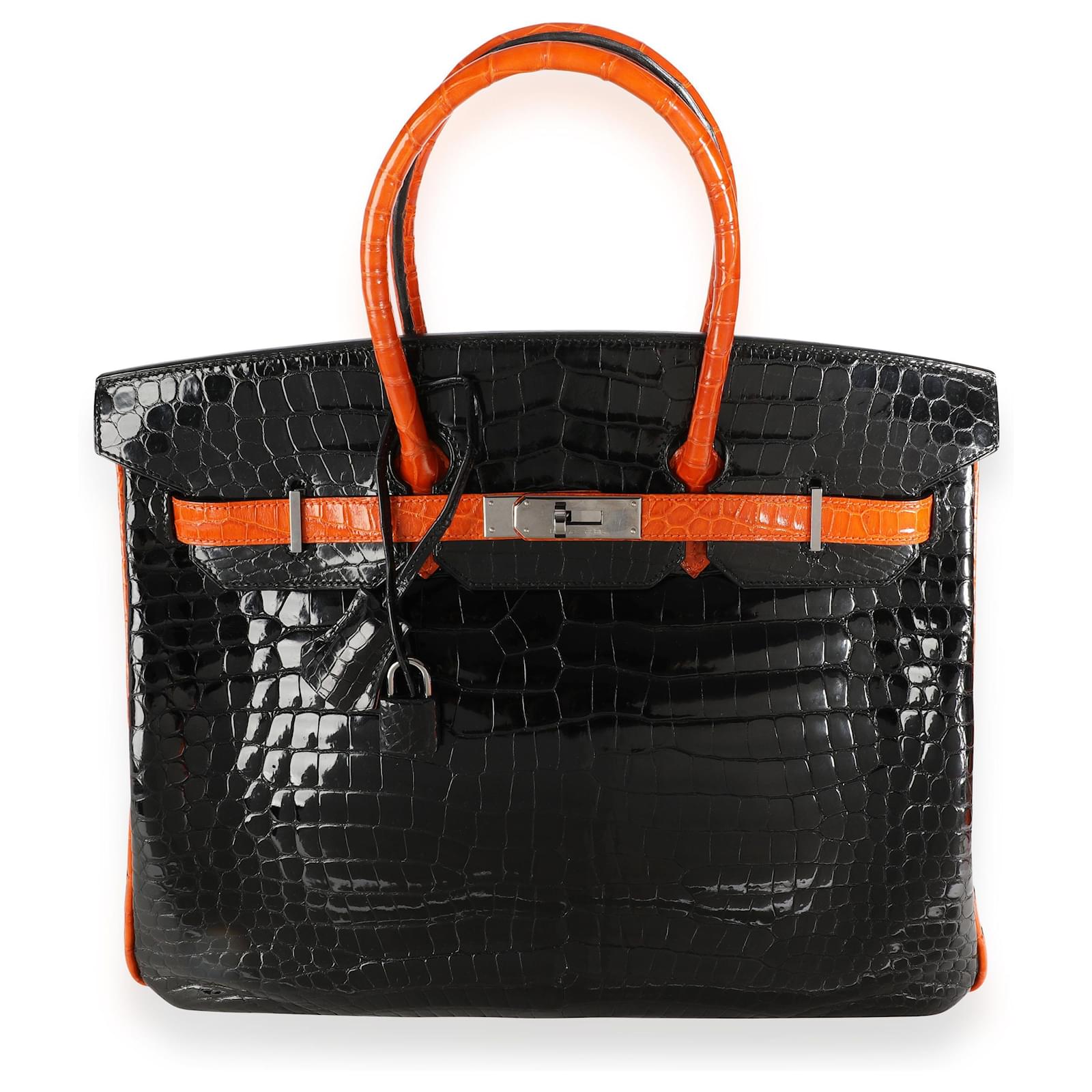 Hermès Limited Edition Black & Orange Shiny Porosus Crocodile