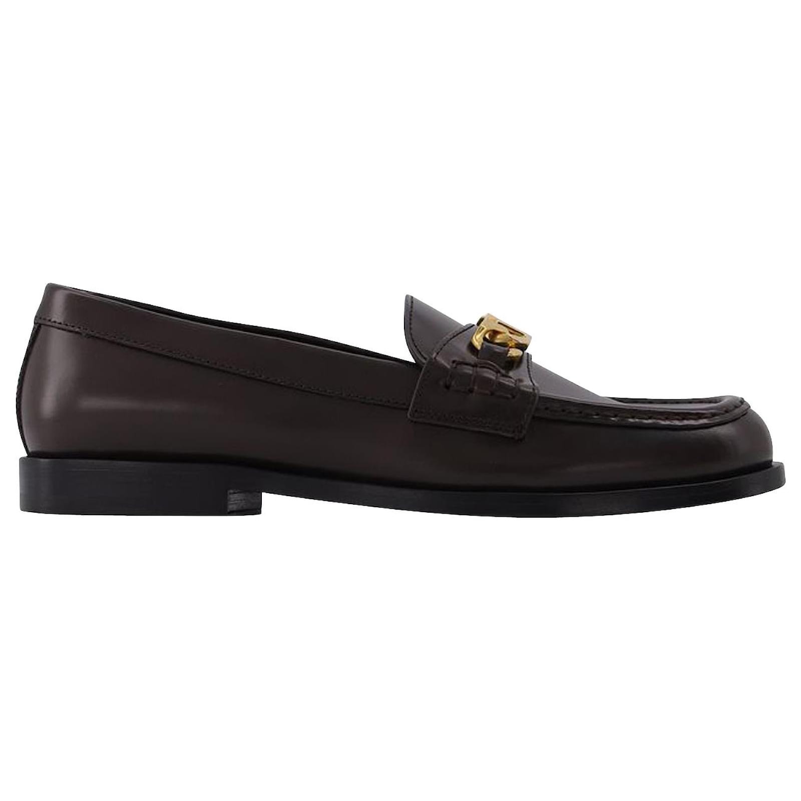 V Logo Leather Loafers in Brown - Valentino Garavani