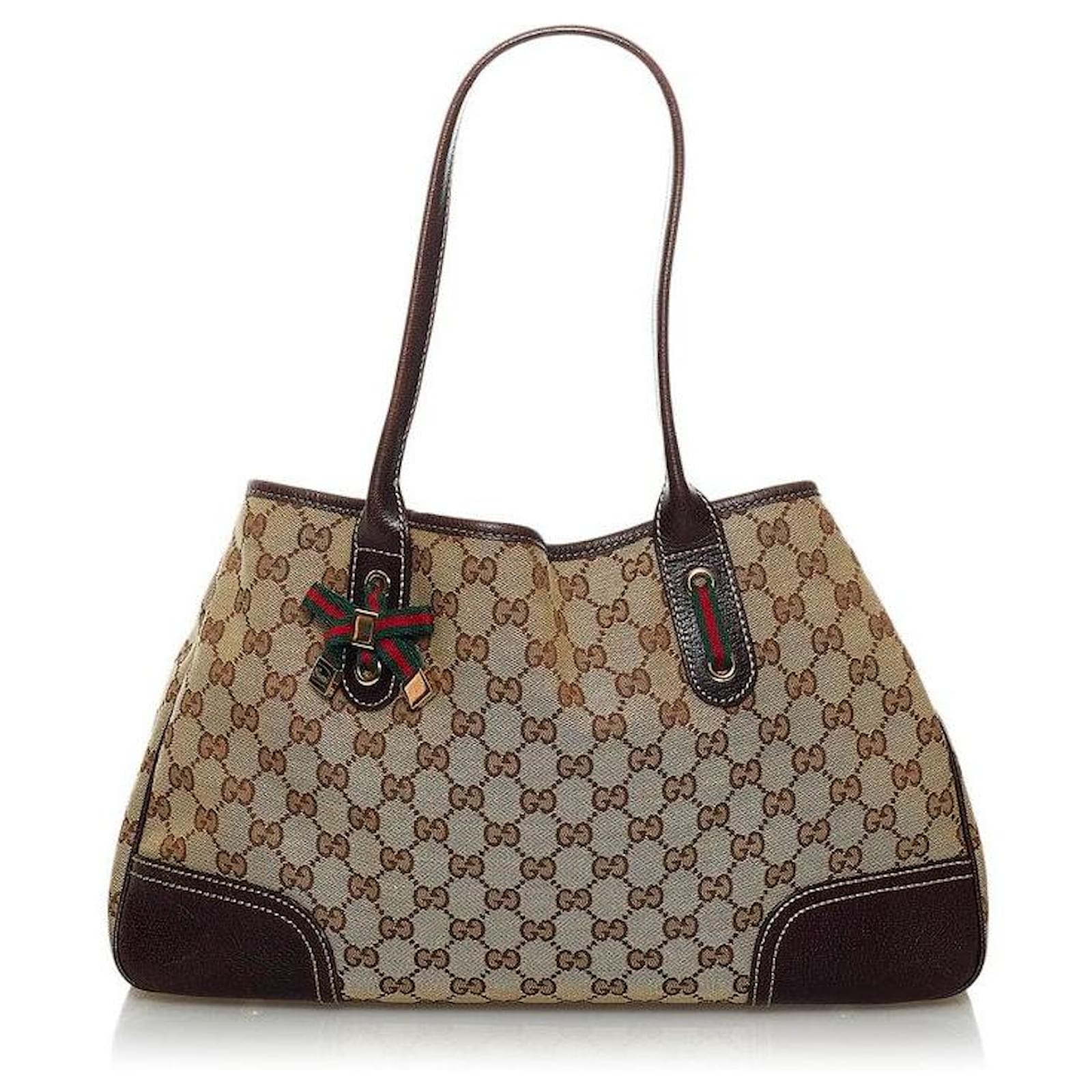 Gucci Medium Tote Bag Brown White Leather Canvas 248187