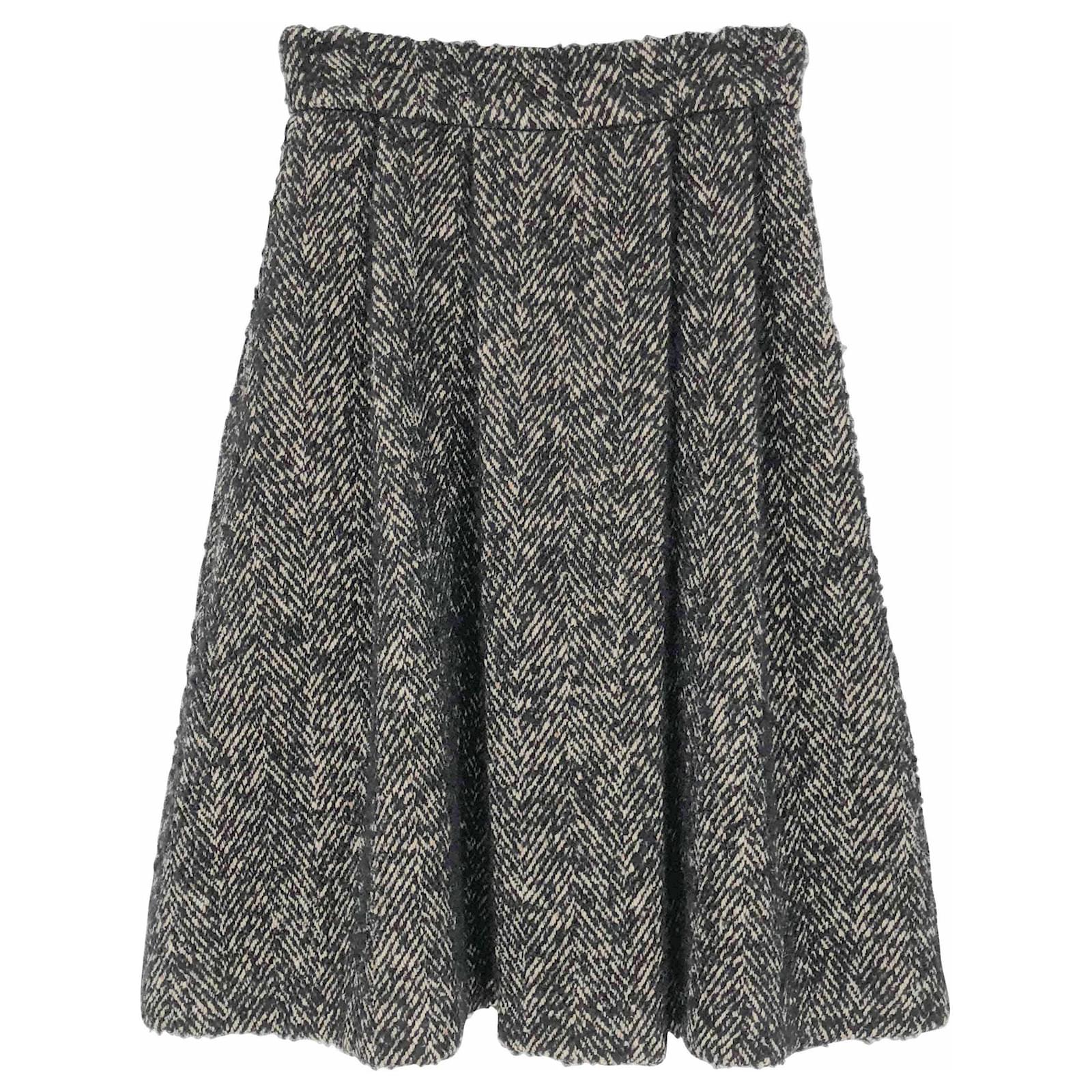 Jupe Dolce & Gabbana en laine pliss?�e motif pied-de-poule gris ref.621407 - Joli Closet