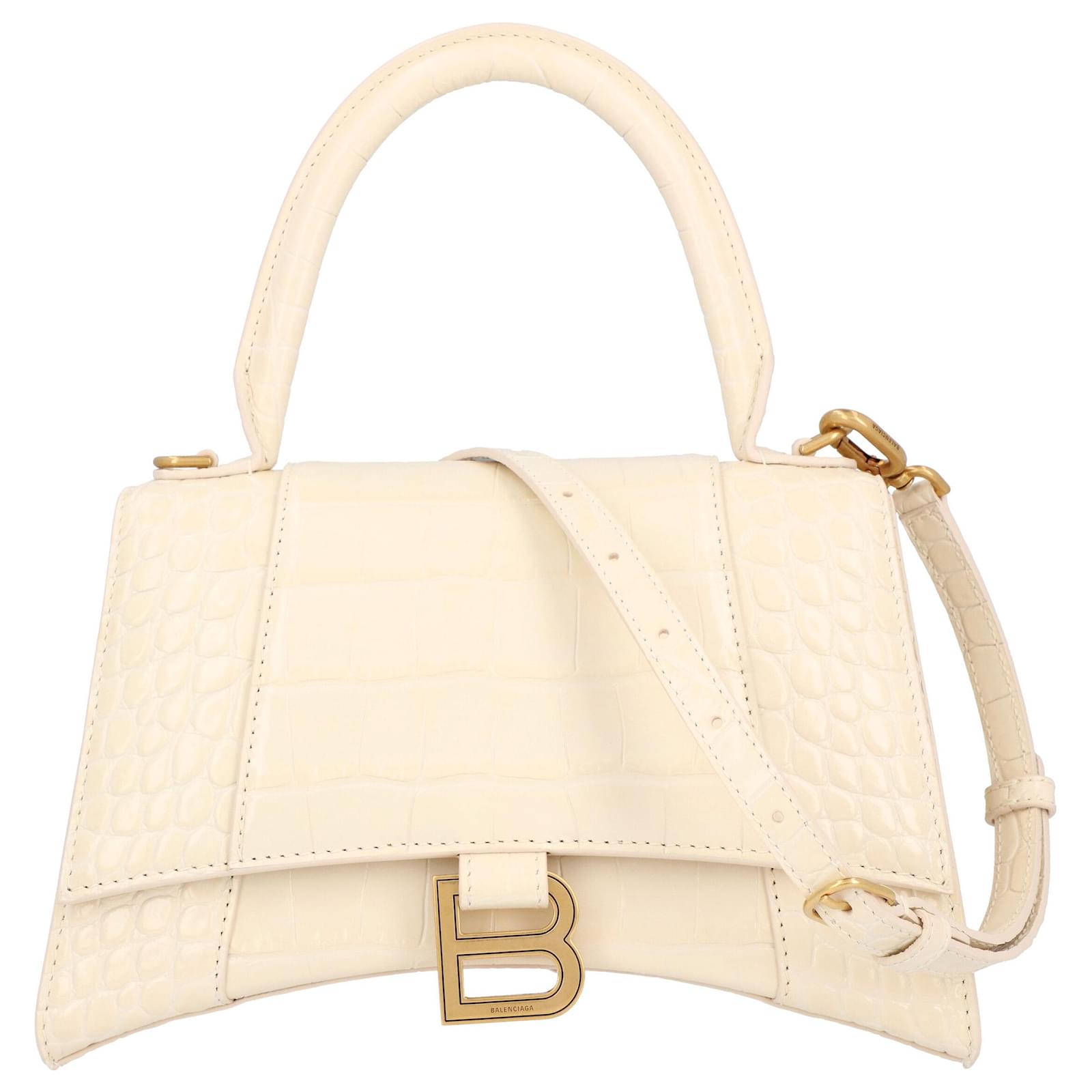 Balenciaga Damen Hourglass kleine Handtasche aus beigefarbenem