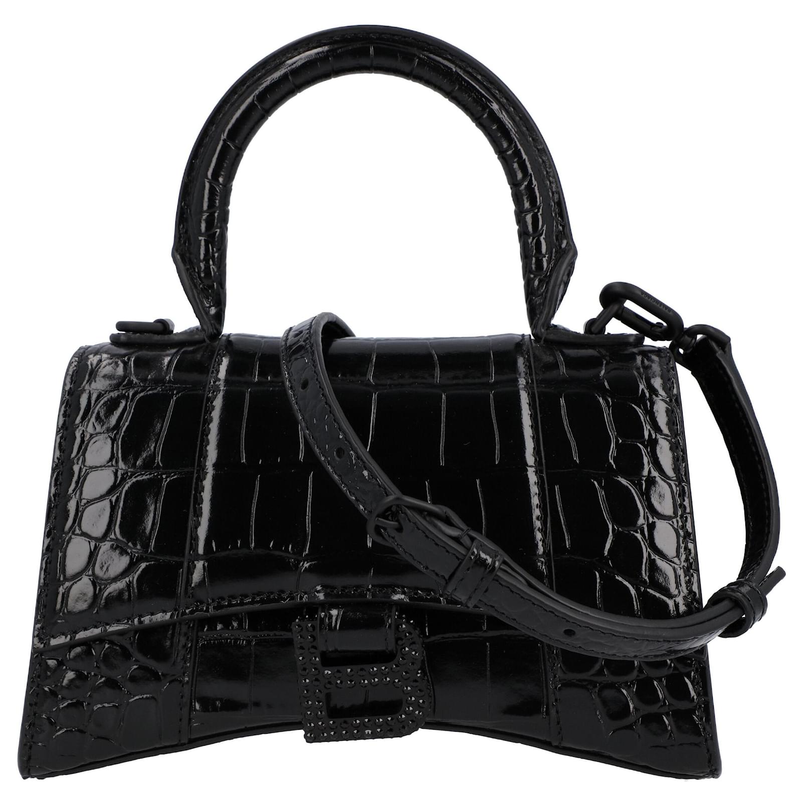 Balenciaga Women Hourglass XS in black crocodile embossed leather with ...