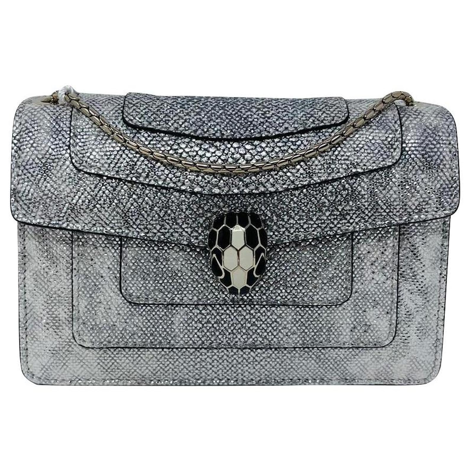 BVLGARI Serpenti Forever Crystal-embellished Suede Crossbody Bag in Gray