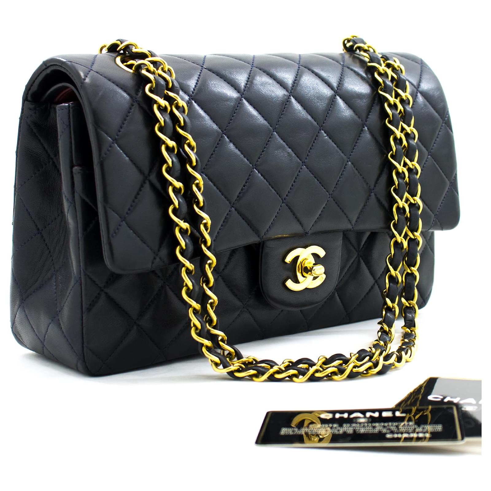 Chanel 2.55 lined Flap Medium Chain Shoulder Bag Navy Lambskin