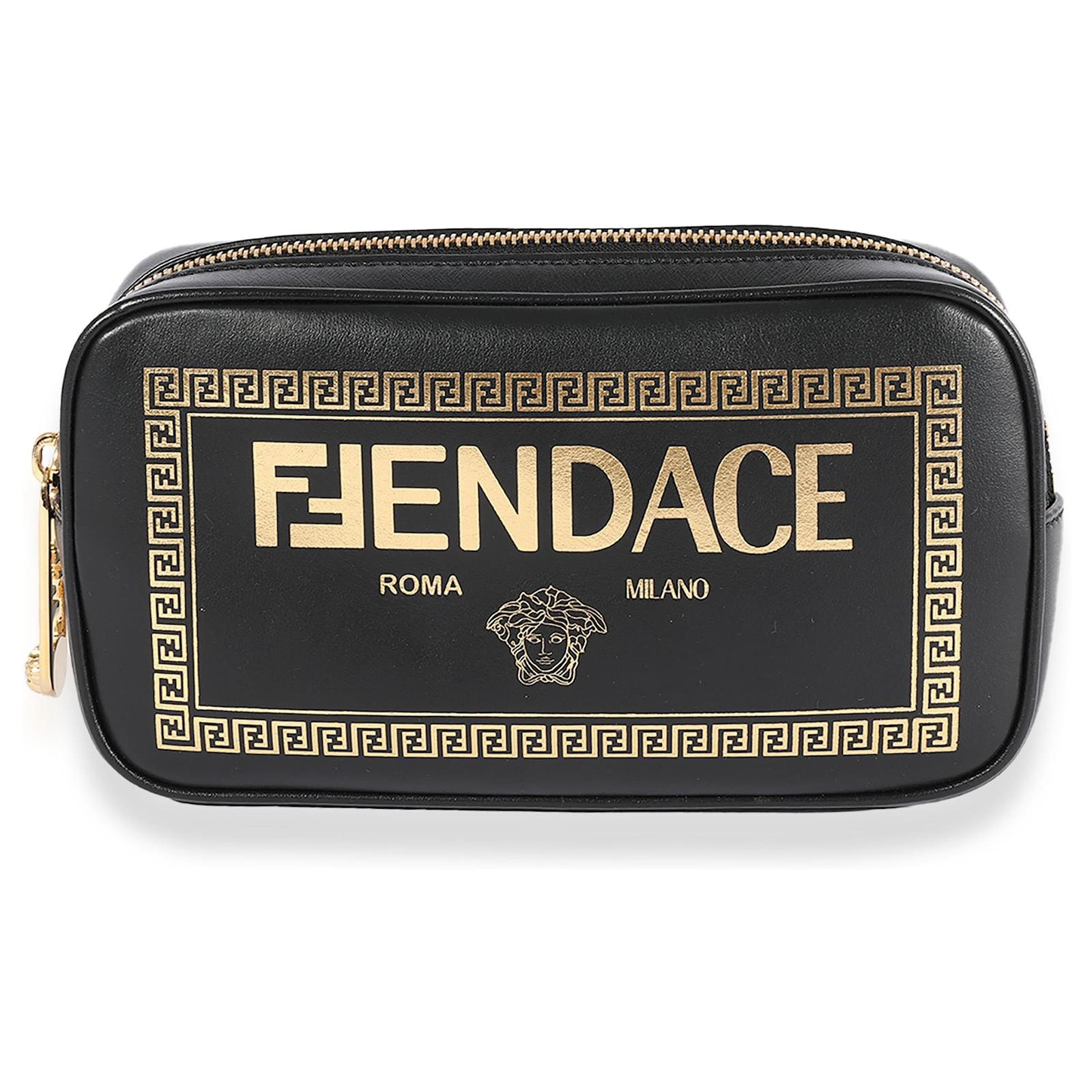 Fendi X Versace Fendace Black Logo Print Camera Case Leather ref.622616 -  Joli Closet