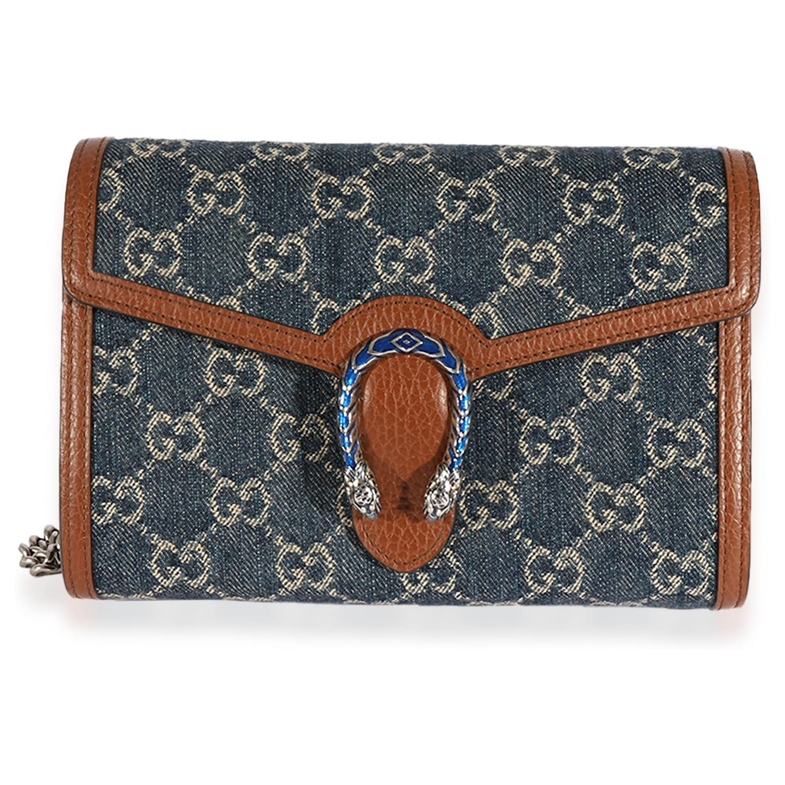 Gucci Blue Gg Denim & Brown Leather Dionysus Chain Wallet ref.622704 - Joli  Closet