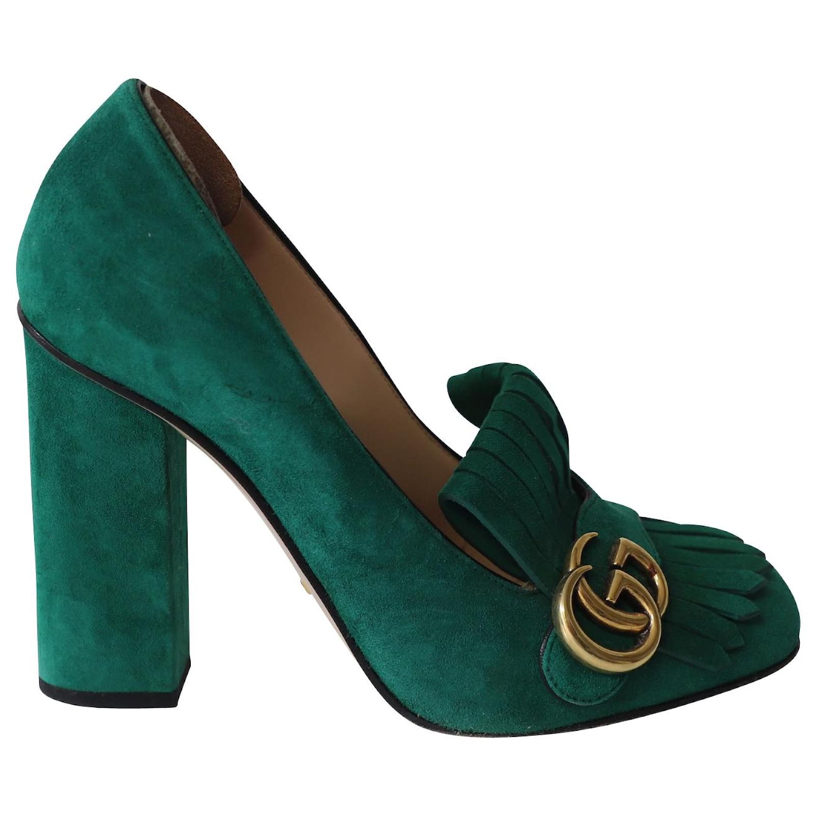 Gucci Marmont High Heel Loafers in Green Suede ref.622923 - Joli Closet