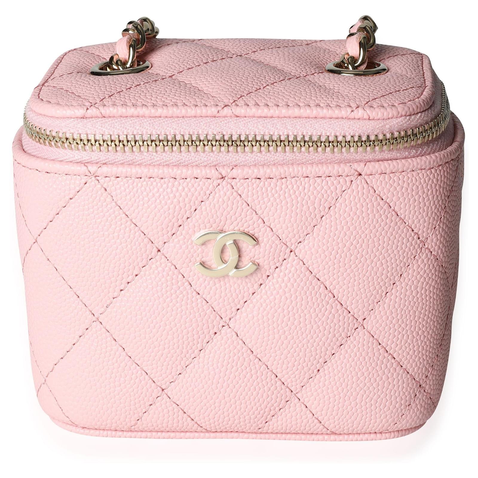 Chanel Pink Quilted Caviar Mini Vanity Case With Chain Leather ref