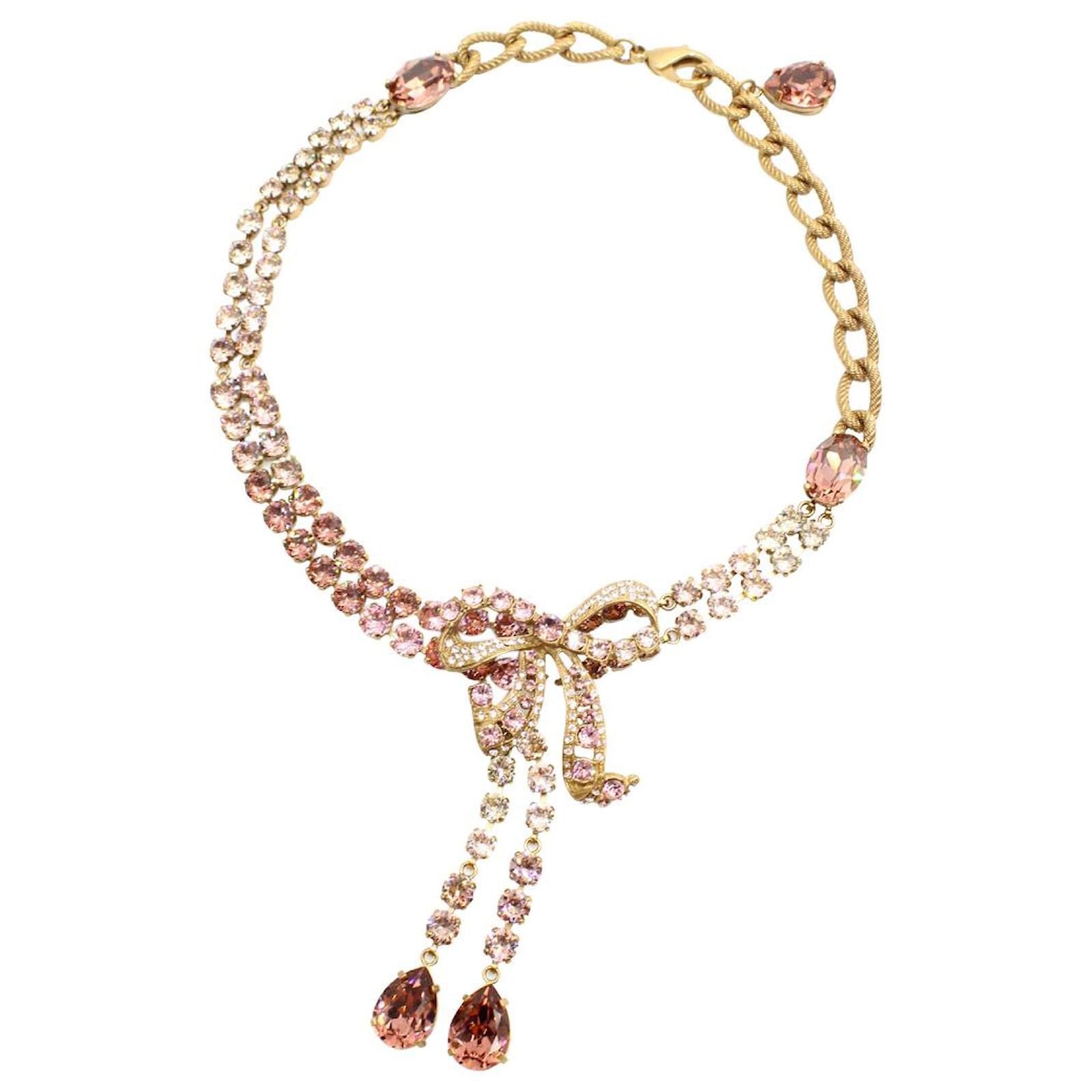 Dolce & Gabbana Pink Crystal Glass Christmas Bow Choker Necklace