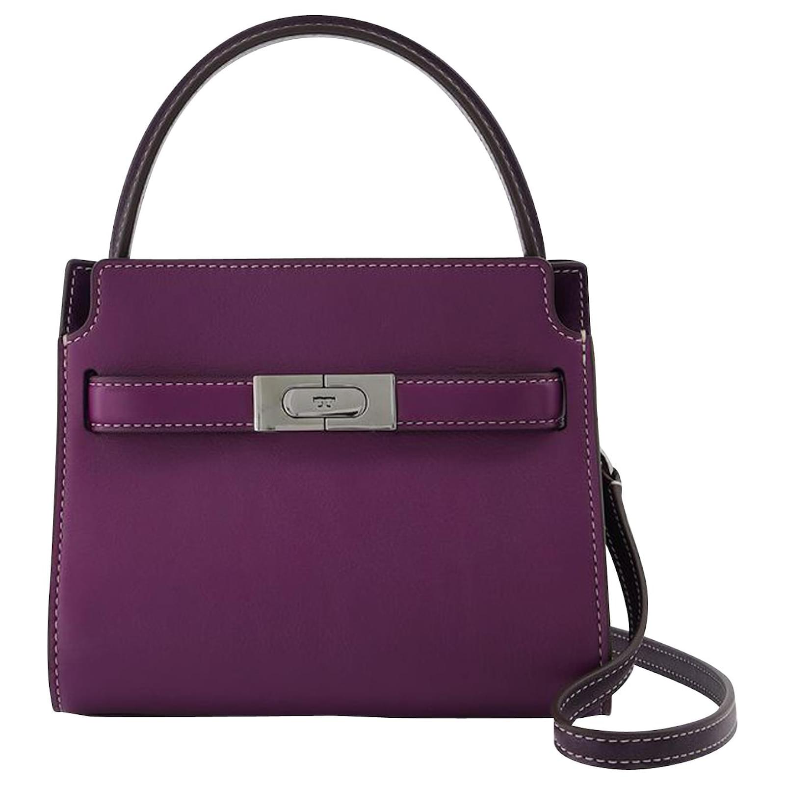 Tory Burch Lee Radziwill Pebbled Petite Double Bag Purple Leather   - Joli Closet