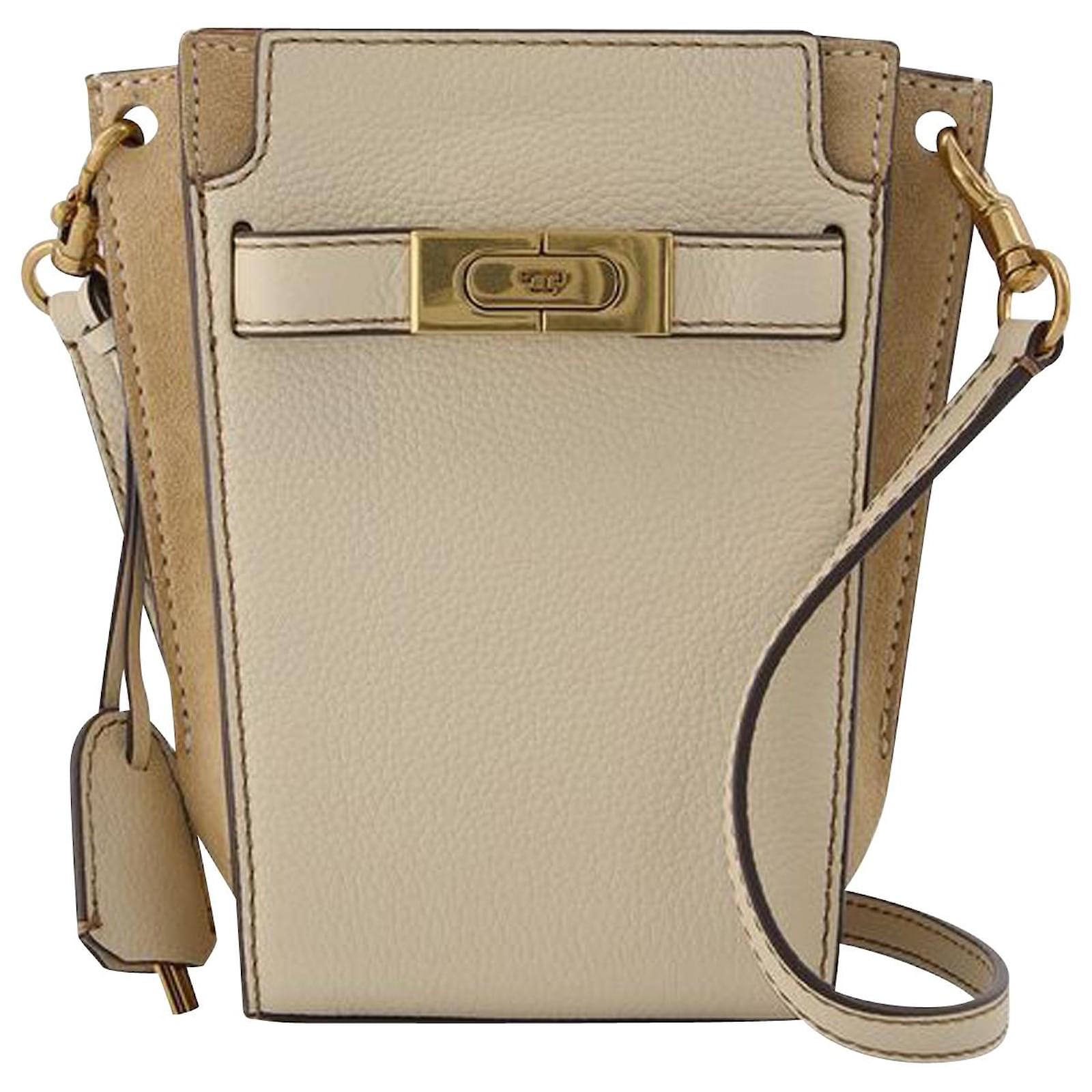TORY BURCH Cream Leather Tote Shoulder Bag 