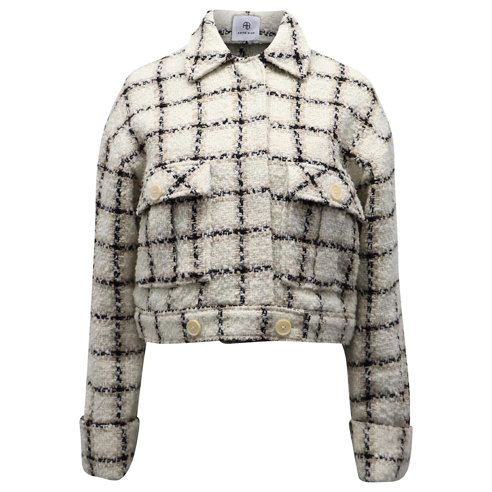 Anine Bing Adriana Plaid Tweed Jacket in Beige Polyester ref