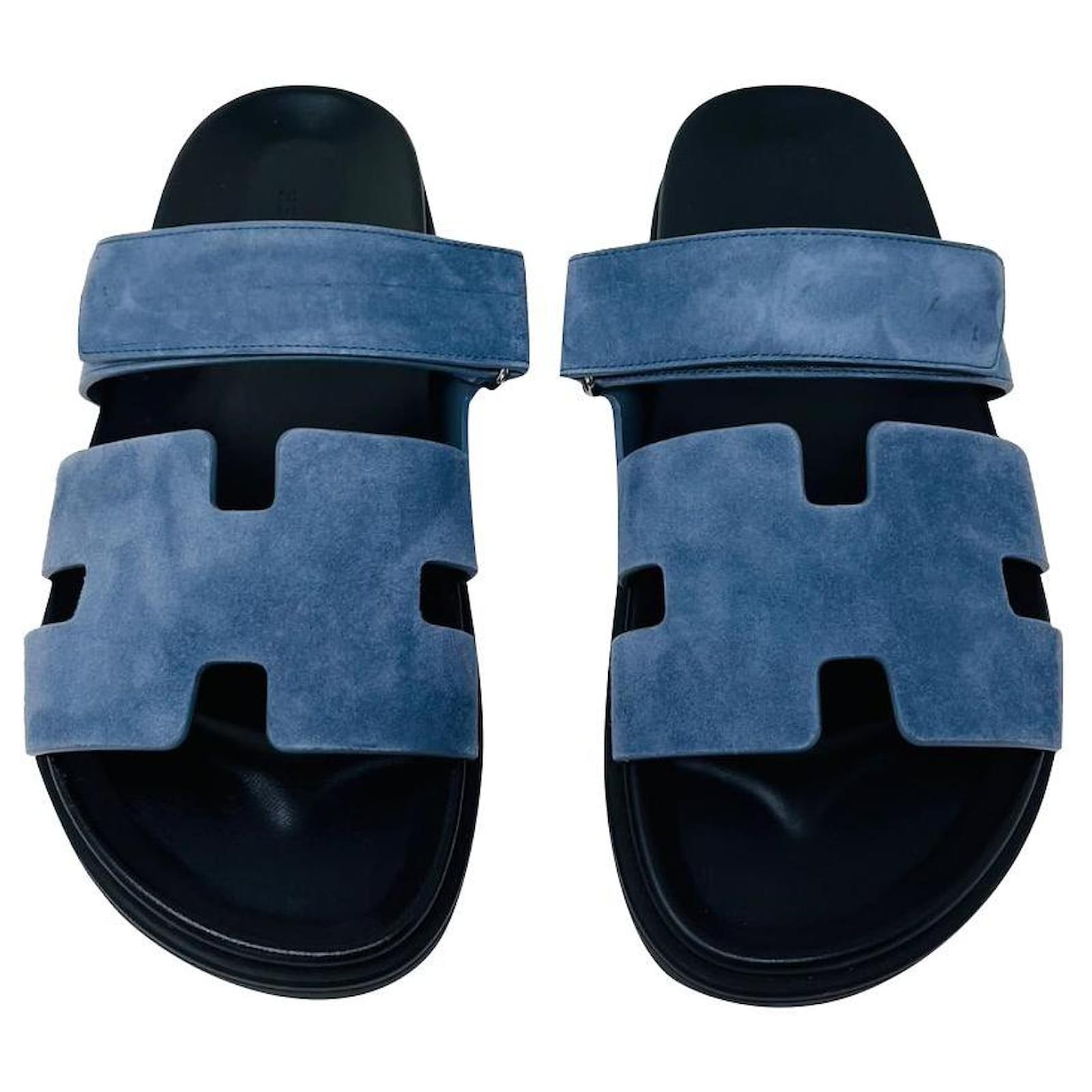 Hermès Cyprus sandals Blue Leather ref.350078 - Joli Closet