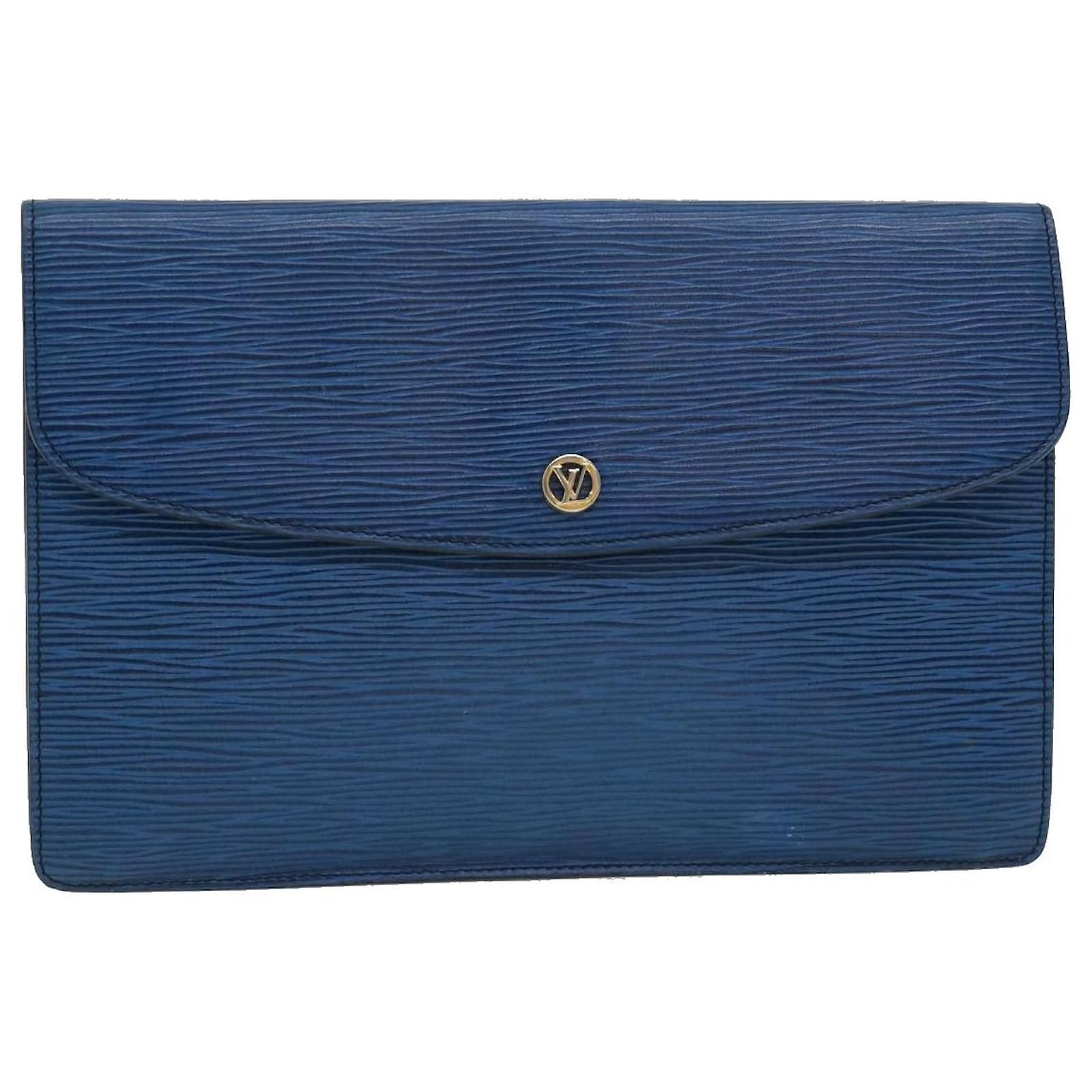 LOUIS VUITTON Epi Montaigne 27 Clutch Bag Blue M52655 LV Auth