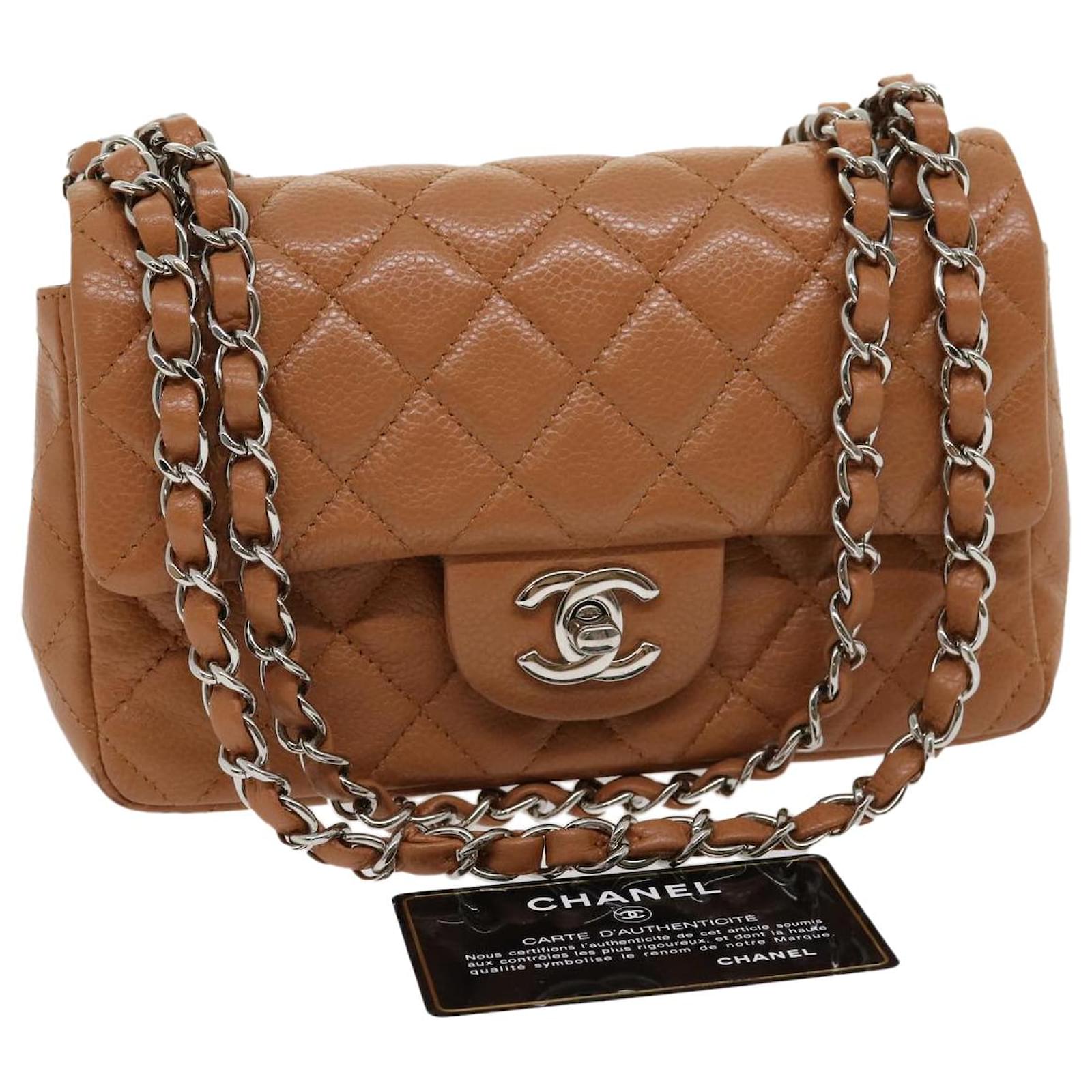 CHANEL Mini Matelasse lined Chain Shoulder Bag Caviar Skin Brown CC Auth  30901a