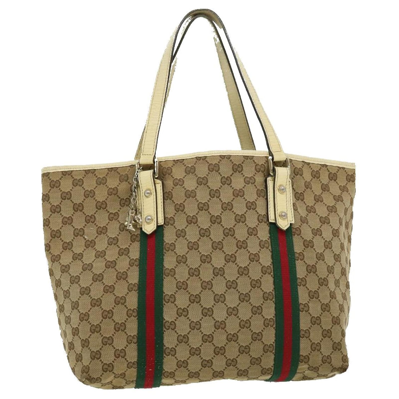 GUCCI GG Canvas Web Sherry Line Shoulder Bag Beige Red Green Auth