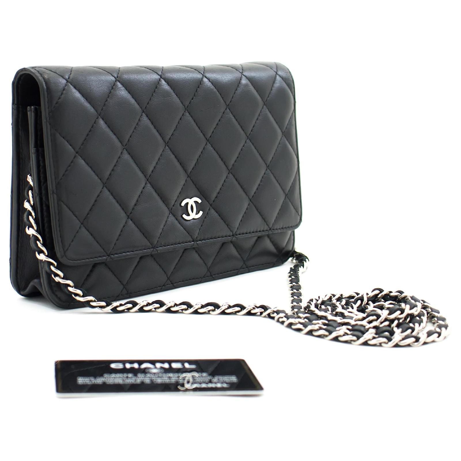 Chanel Silver Lambskin Pearl My Shoulder Wallet On Chain WOC Crossbody Bag
