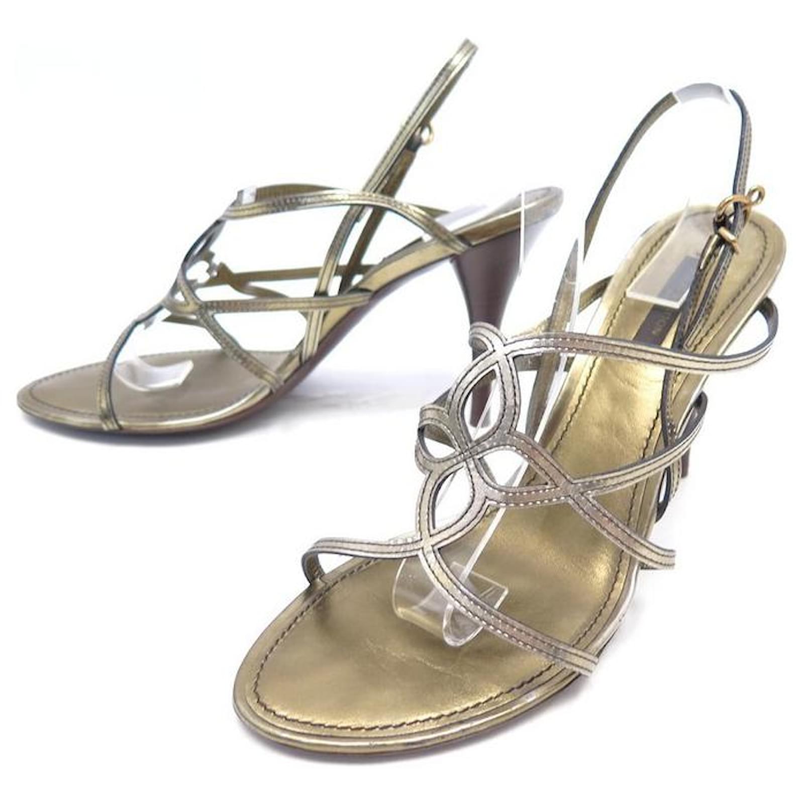 LOUIS VUITTON SHOES SANDALS WITH HEELS 40 LEATHER GOLD SHOES GOLD