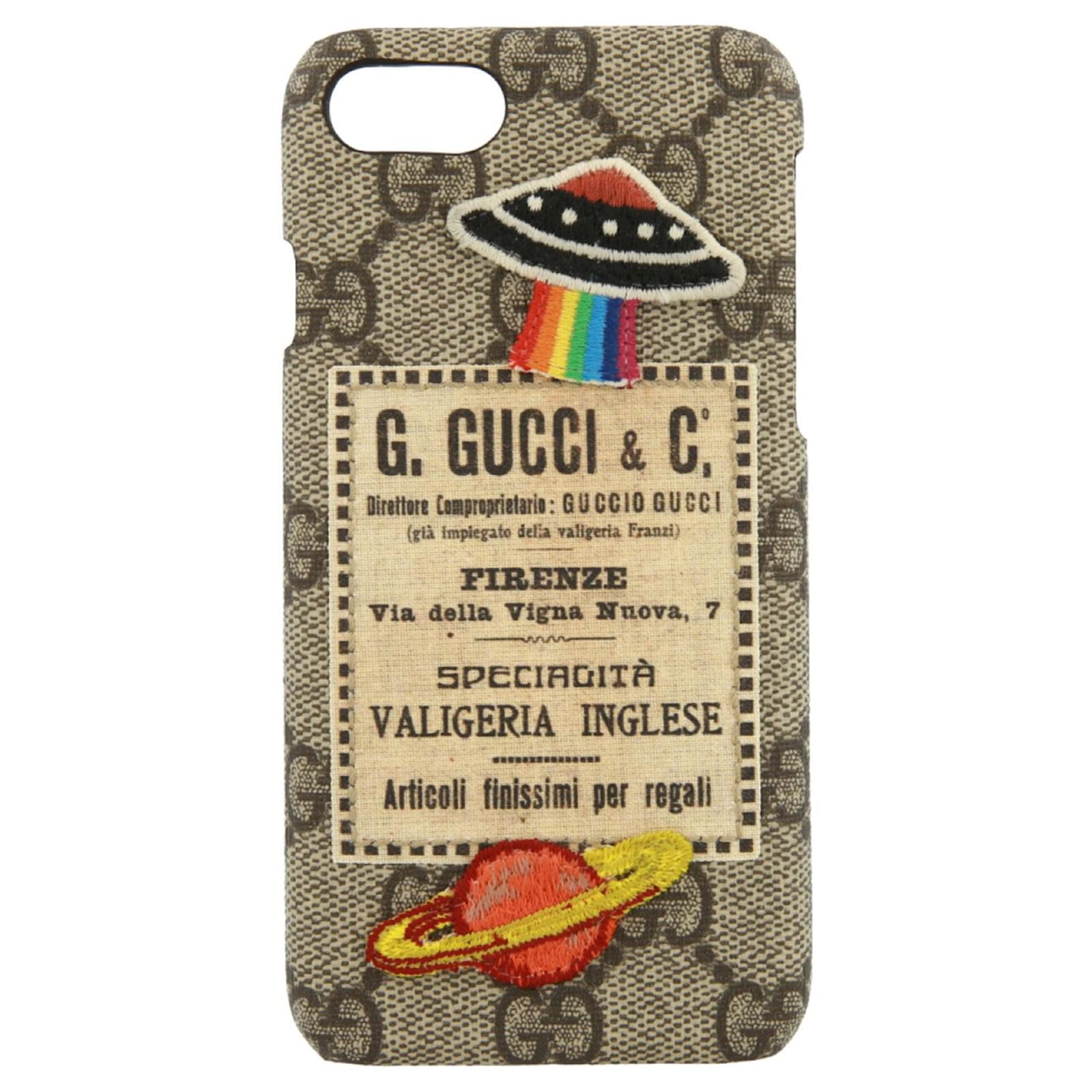 Gucci GG Supreme Patch iPhone 7 Case Brown Cloth ref.624837 Joli