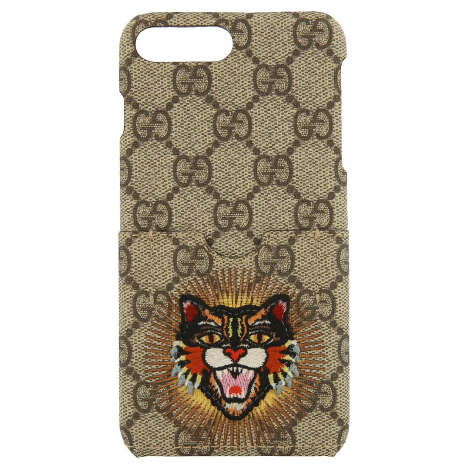 Gucci Tiger Patch GG Supreme iPhone 7 Case Beige Cloth ref.624848 - Joli  Closet