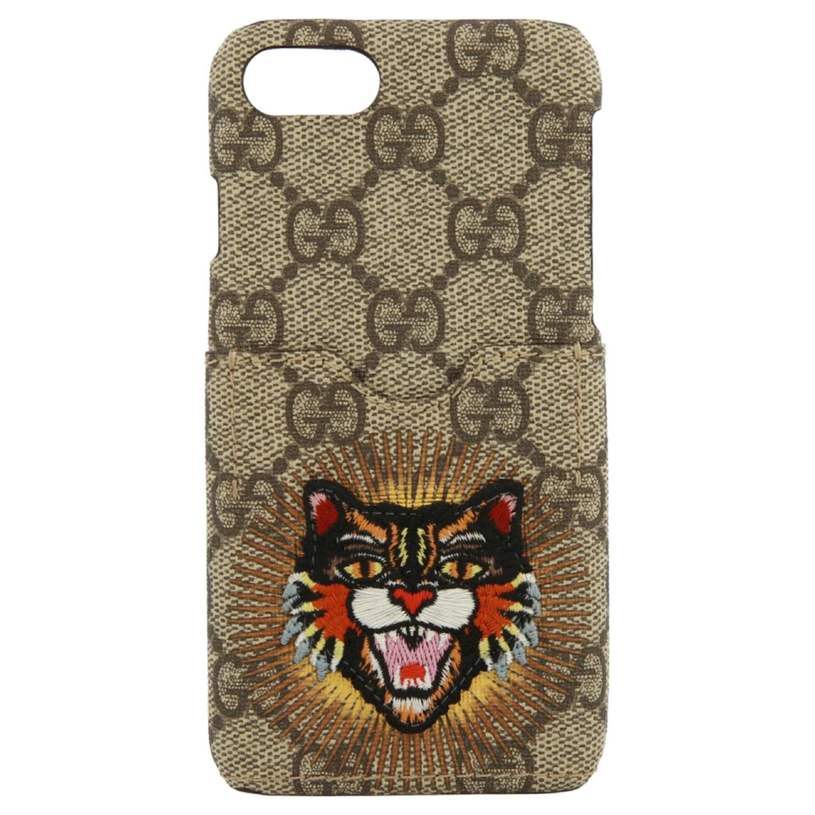 Gucci Tiger Patch GG Supreme iPhone 7 Case Beige Cloth ref.624855 - Joli  Closet