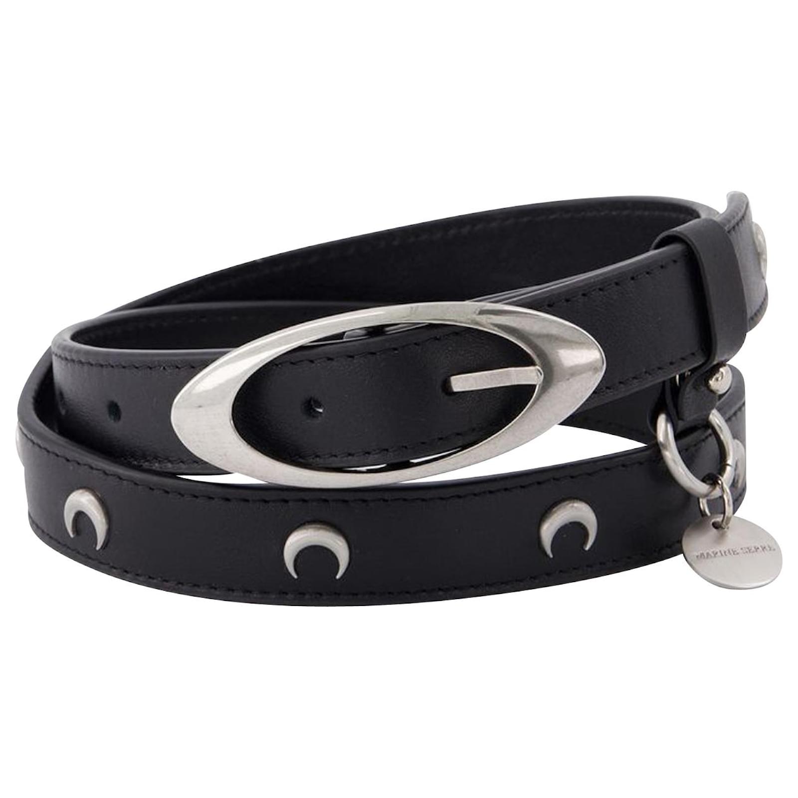 Marine Serre Moon Studded Thin Leather Belt Black ref.624868 - Joli Closet