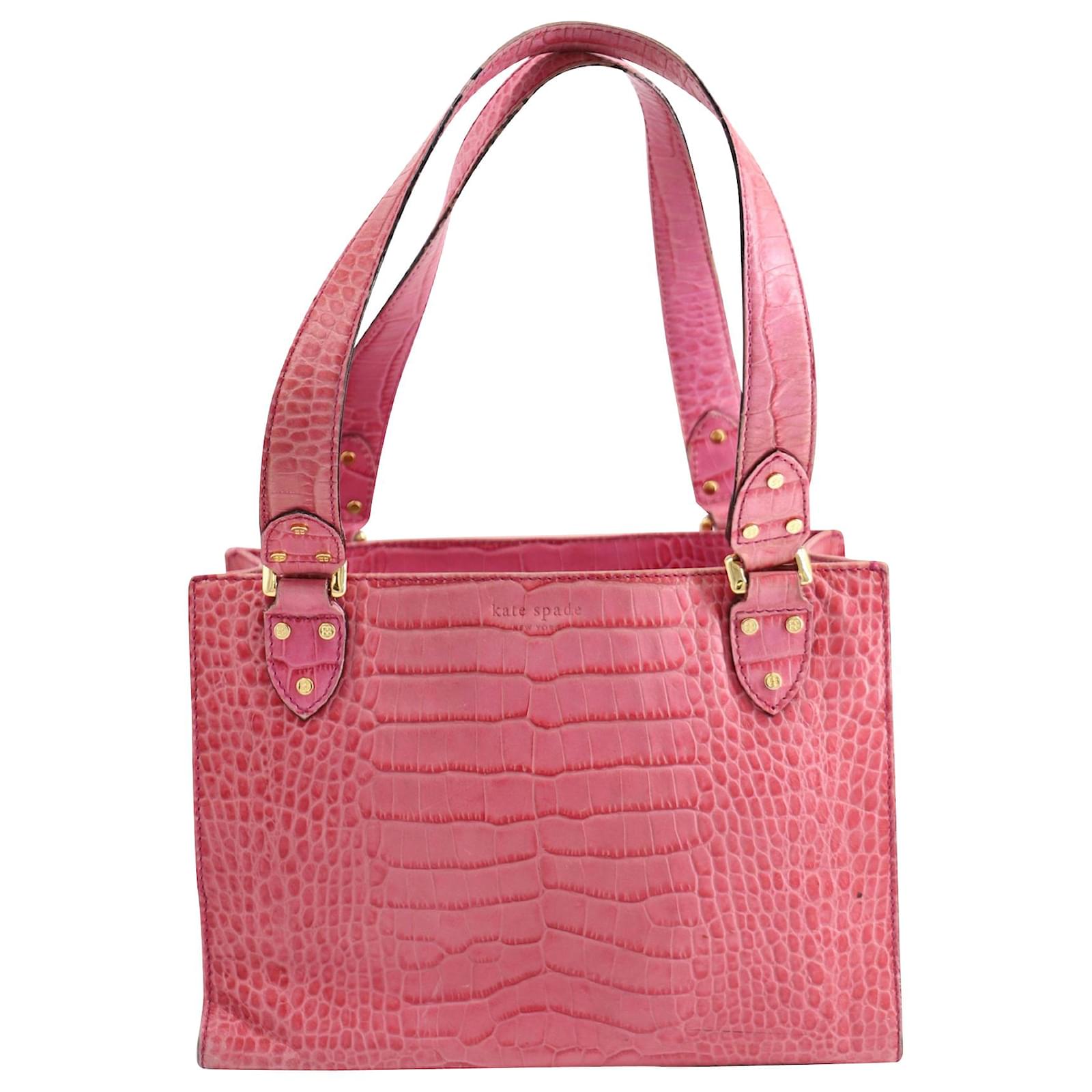 Kate Spade Crocodile Embossed Bag in Pink Leather  - Joli Closet