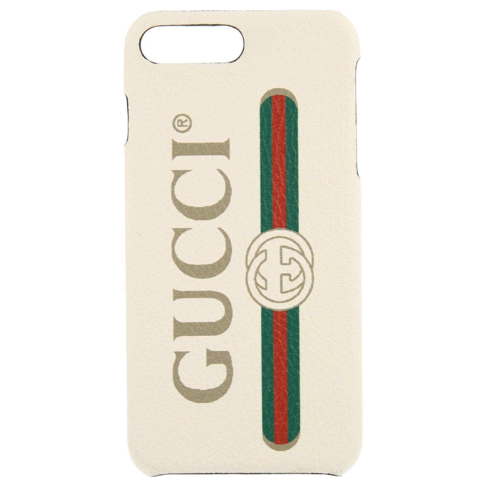 bobina bebida estético iPhone de piel con logotipo estampado de Gucci 8 Plus caso Blanco Cuero  ref.624889 - Joli Closet