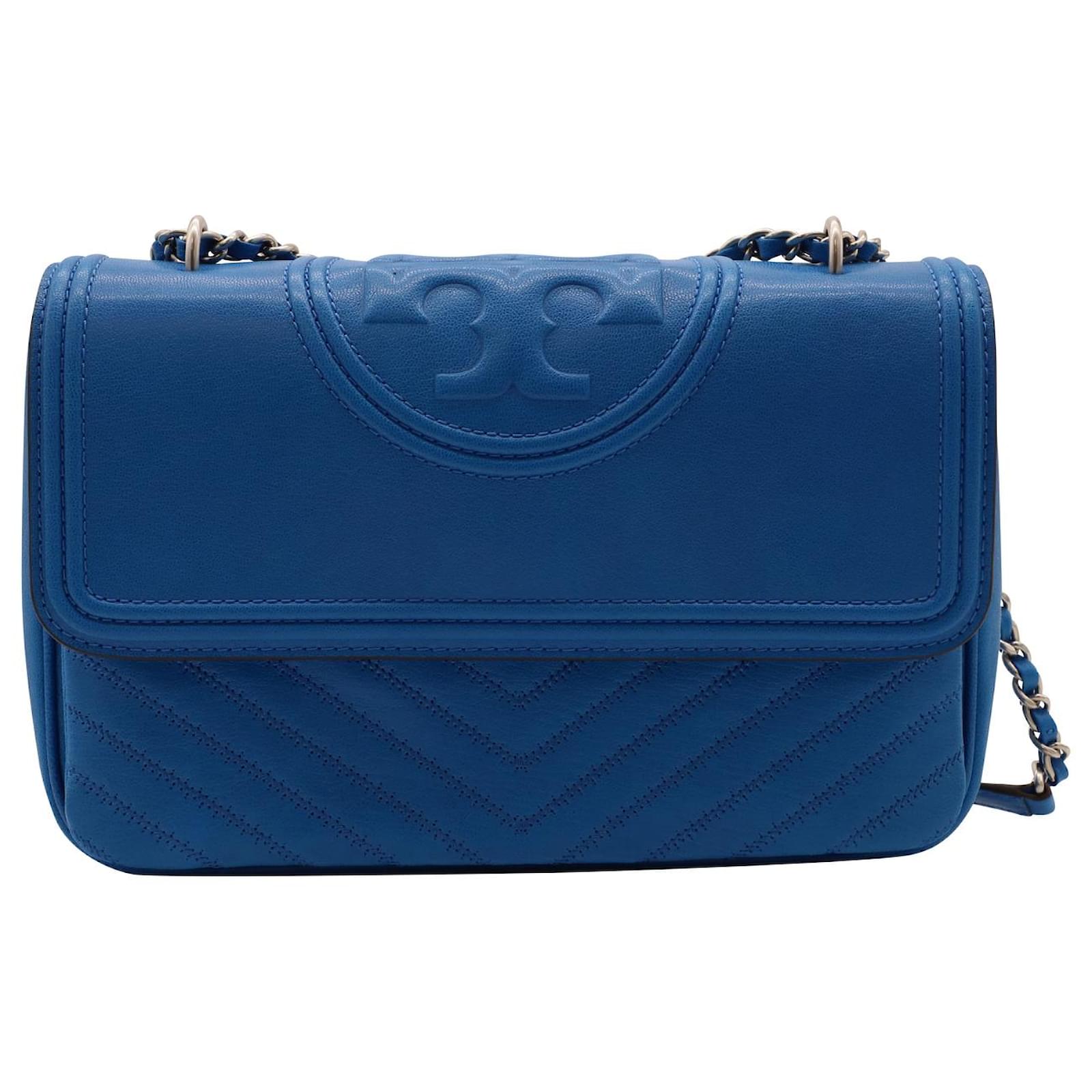 Tory Burch Fleming Convertible Shoulder Bag in Blue Leather ref
