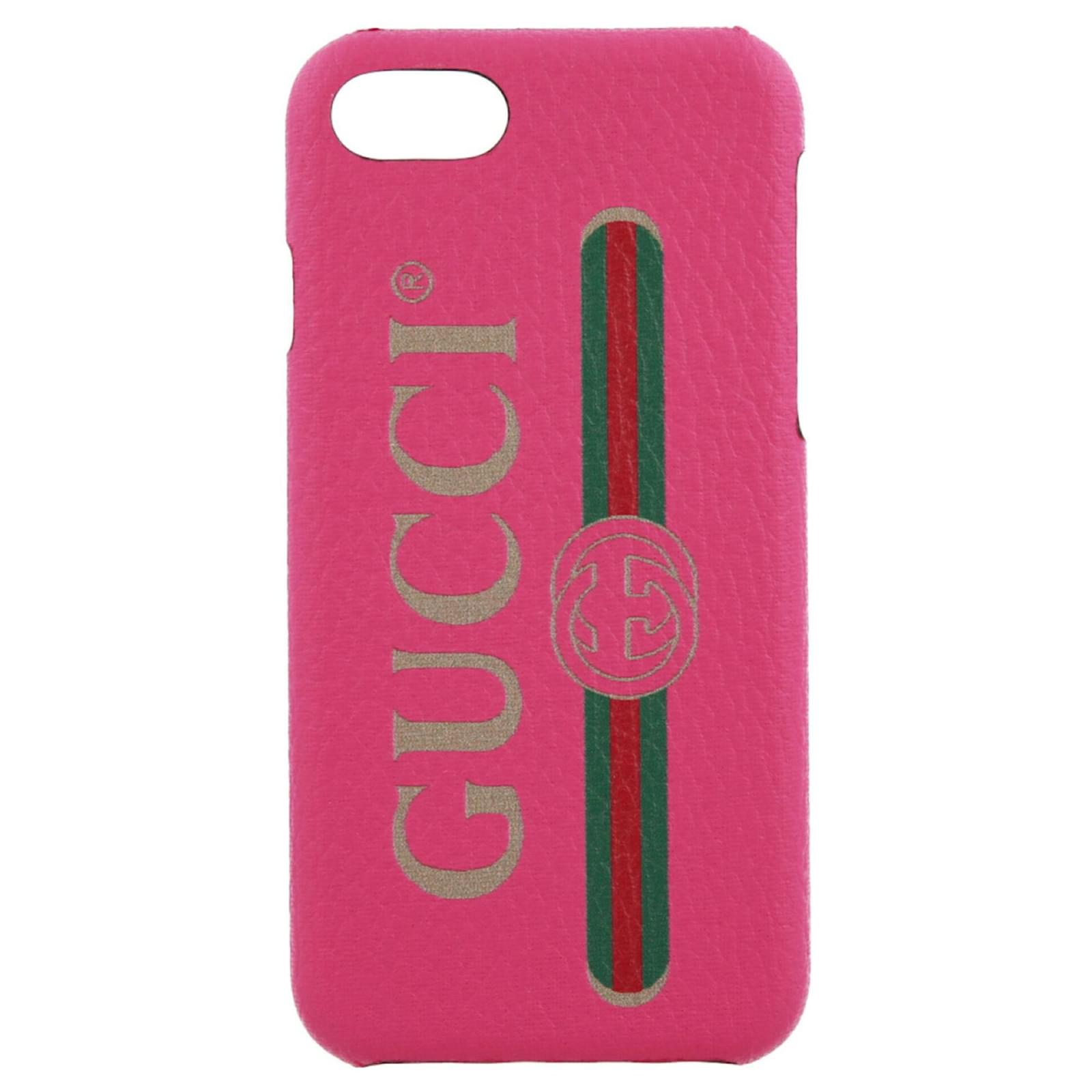 Gevoel van schuld koolhydraat Uitgang Gucci Printed Logo Leather iPhone 8 Case Pink ref.625042 - Joli Closet