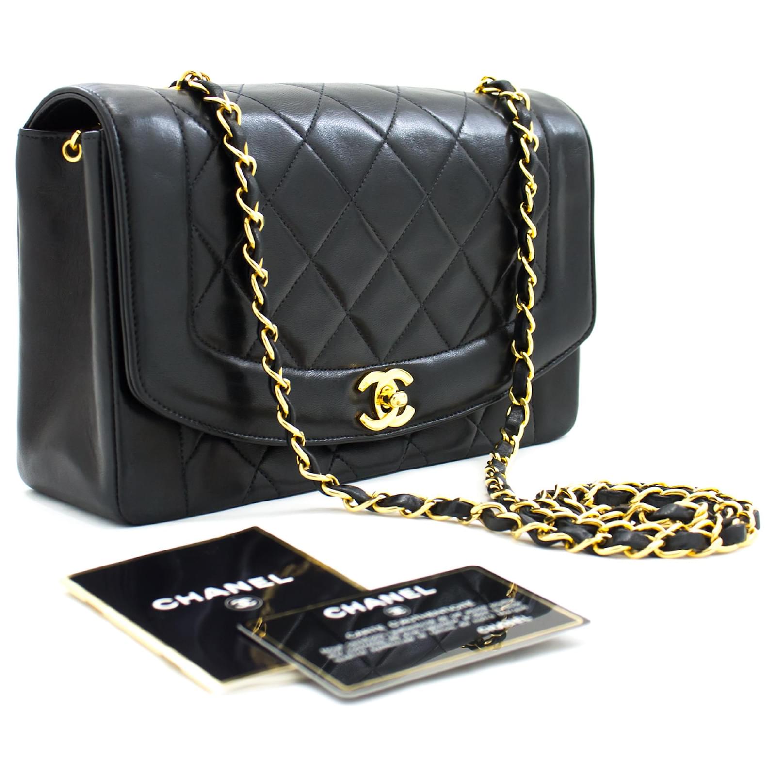 CHANEL Diana Flap Chain Shoulder Bag Black Quilted Lambskin Purse Leather  ref.625241 - Joli Closet