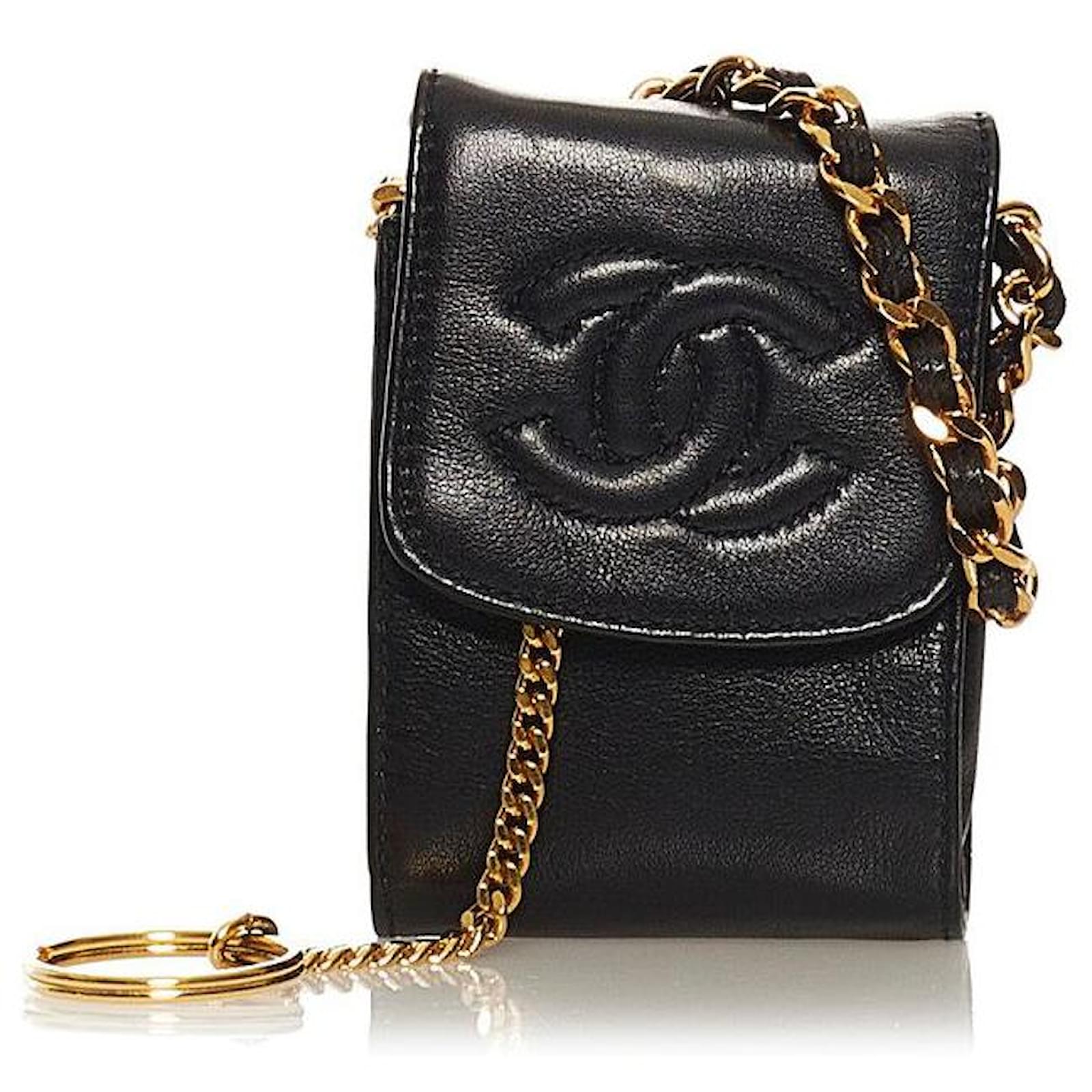 Chanel CC Timeless Chain Phone Holder Black Leather ref.625514
