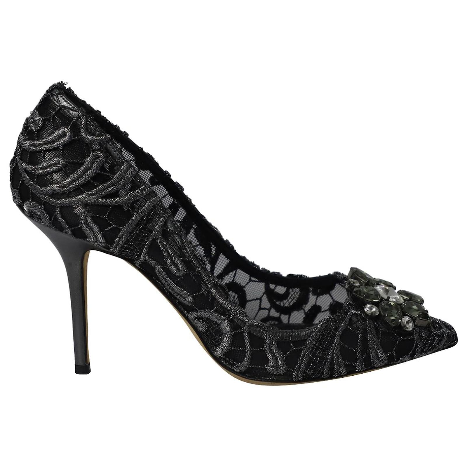 Dolce & Gabbana Lace Rainbow Pumps with Brooch Detailing in Black Lurex   - Joli Closet