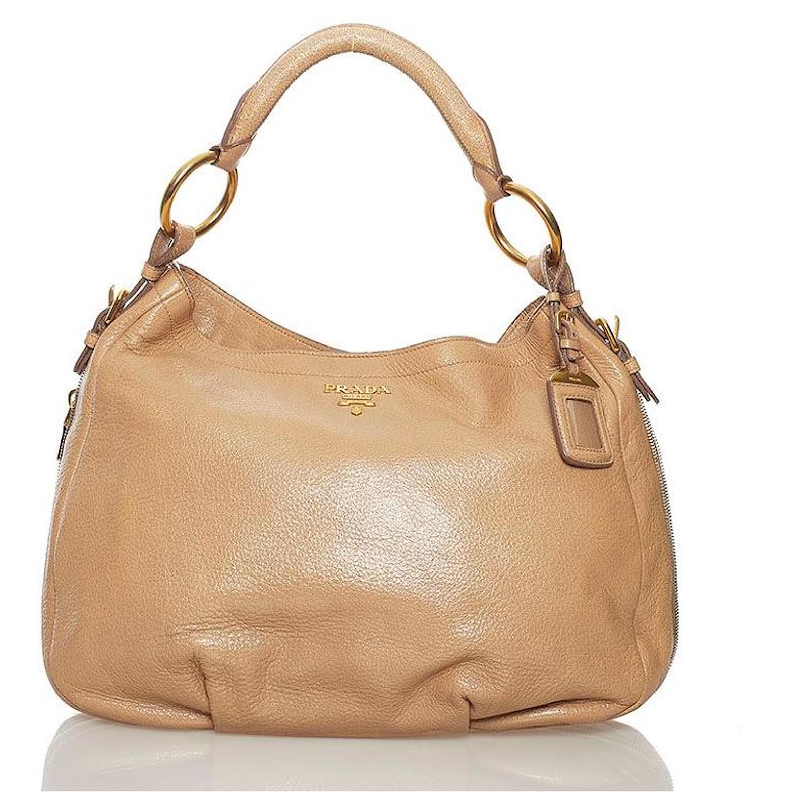 Prada Vitello Daino Shoulder Bag Beige Leather Pony-style calfskin   - Joli Closet