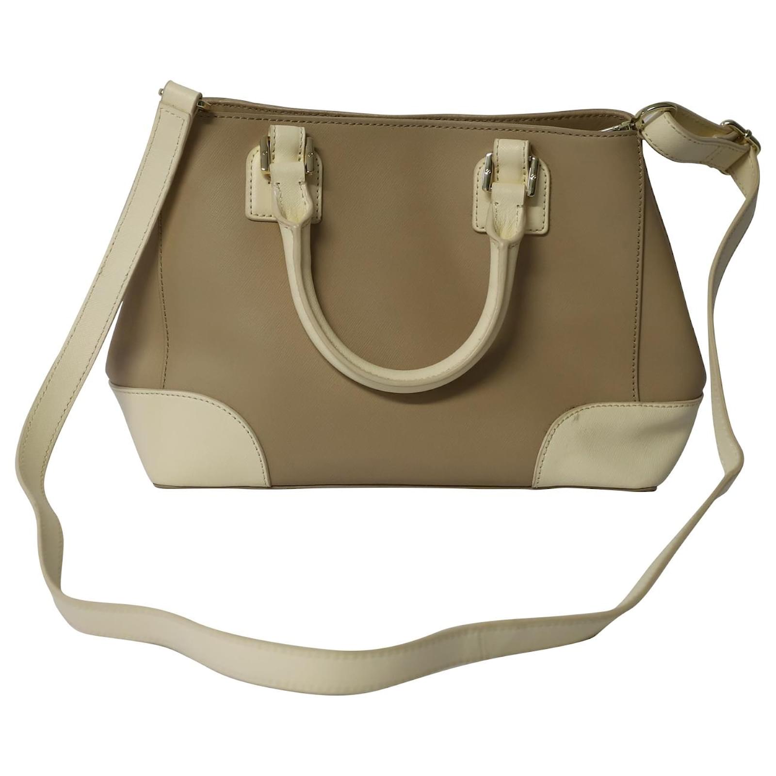 Tory Burch Two Tone Saffiano Lux Leather Robinson Tote Bag