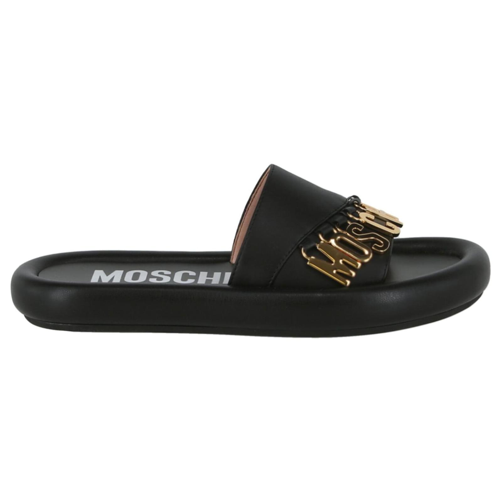 Moschino logo discount leather slides