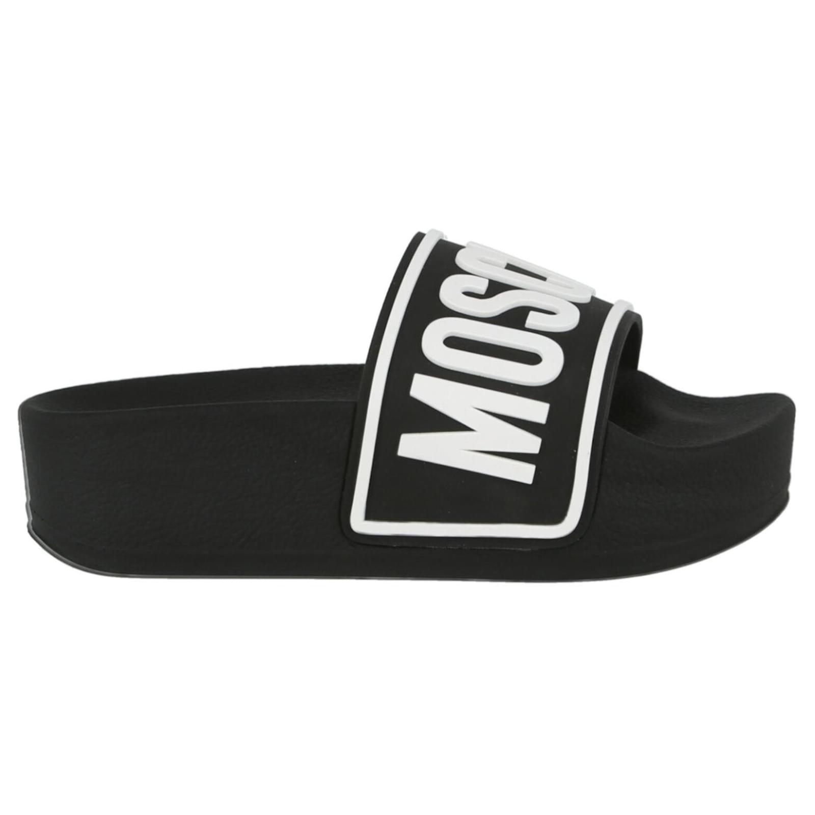 Moschino Platform Rubber Logo Sandals Black Joli Closet