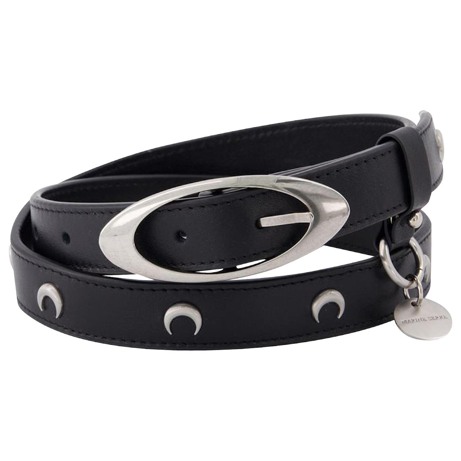 Marine Serre Ceinture fine en cuir clouté Moon Noir