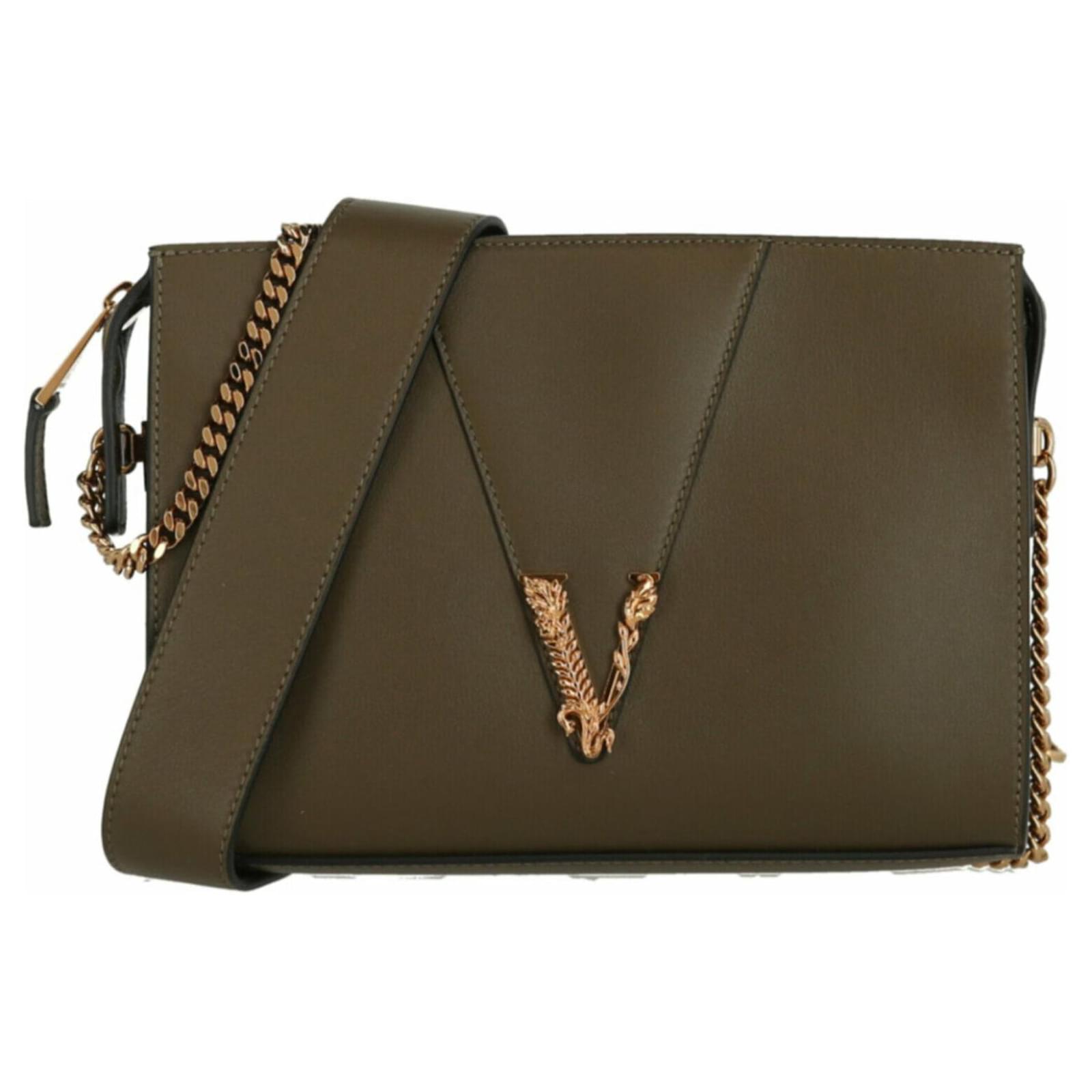 Versace Virtus Leather Shoulder Bag Green Pony-style calfskin ref.627687 -  Joli Closet