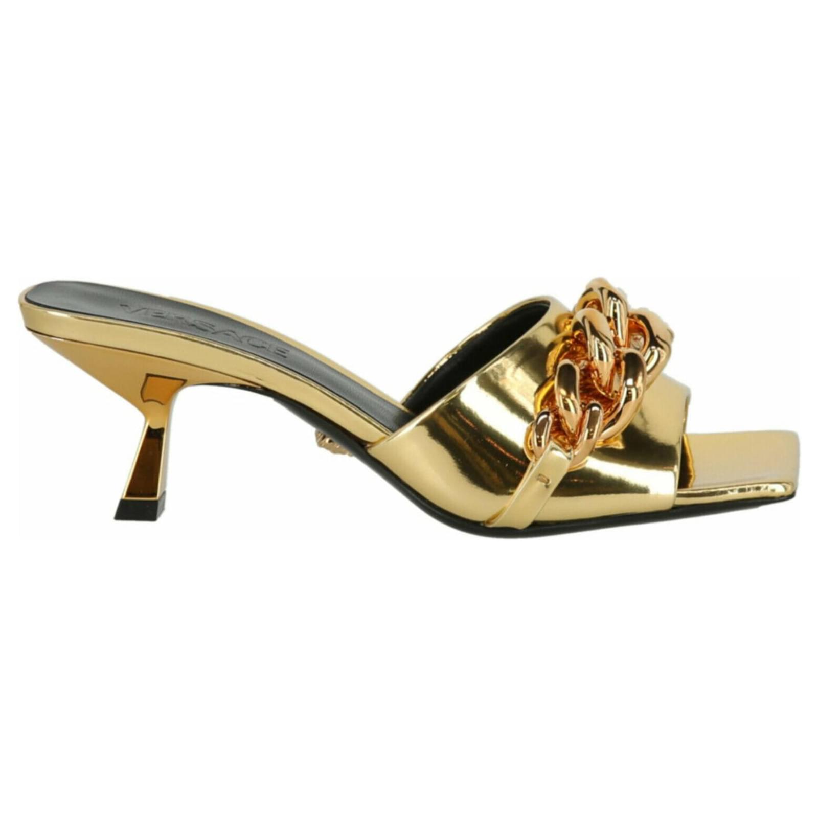 Versace La Medusa Leather Mules Golden Metallic Pony-style calfskin ref ...