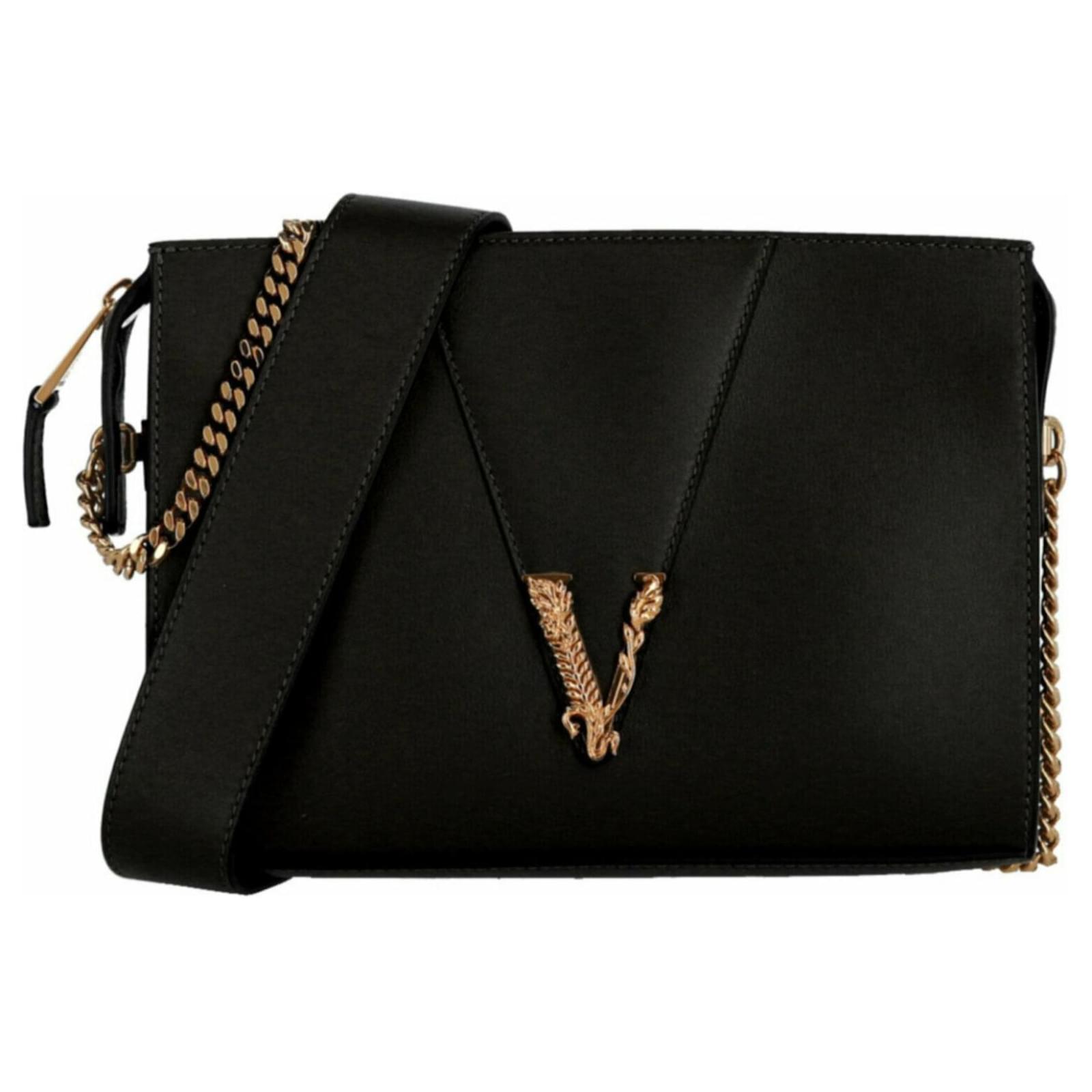 Versace Virtus Leather Shoulder Bag Black Pony-style calfskin ref.628320 -  Joli Closet