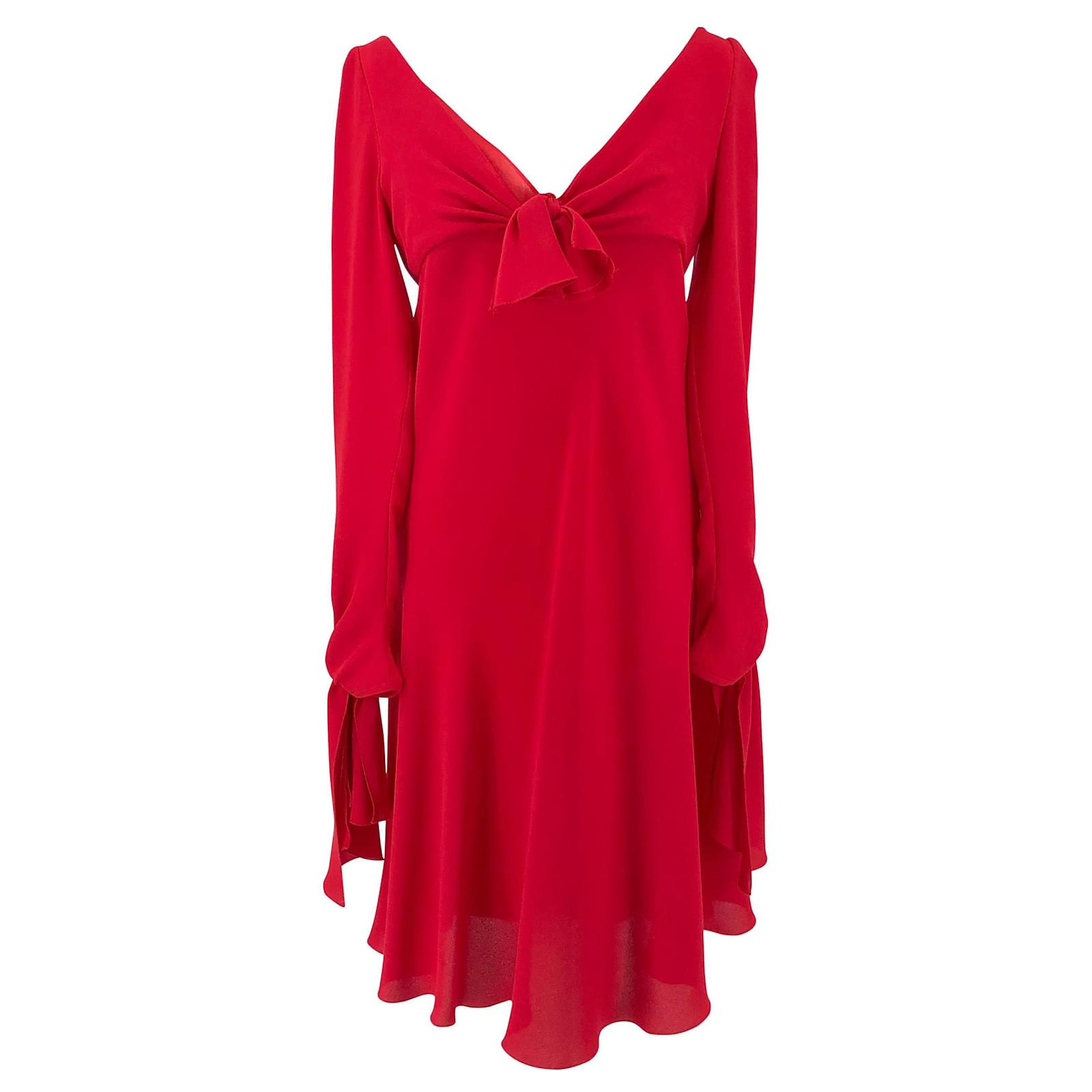 Valentino dress in red silk with front knot and back layer ref.628875 ...