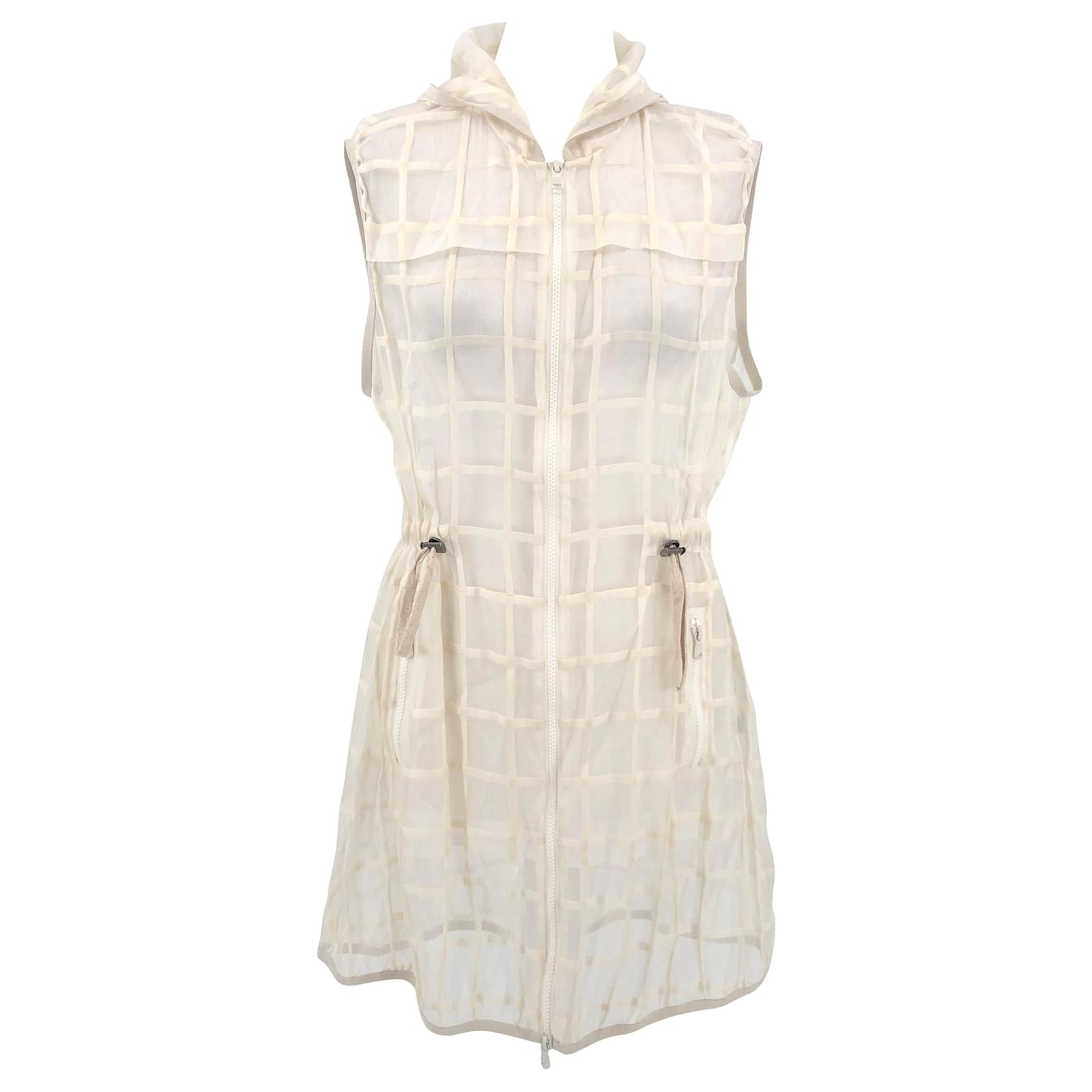 Brunello Cucinelli gilet in transparent cream silk with check wool