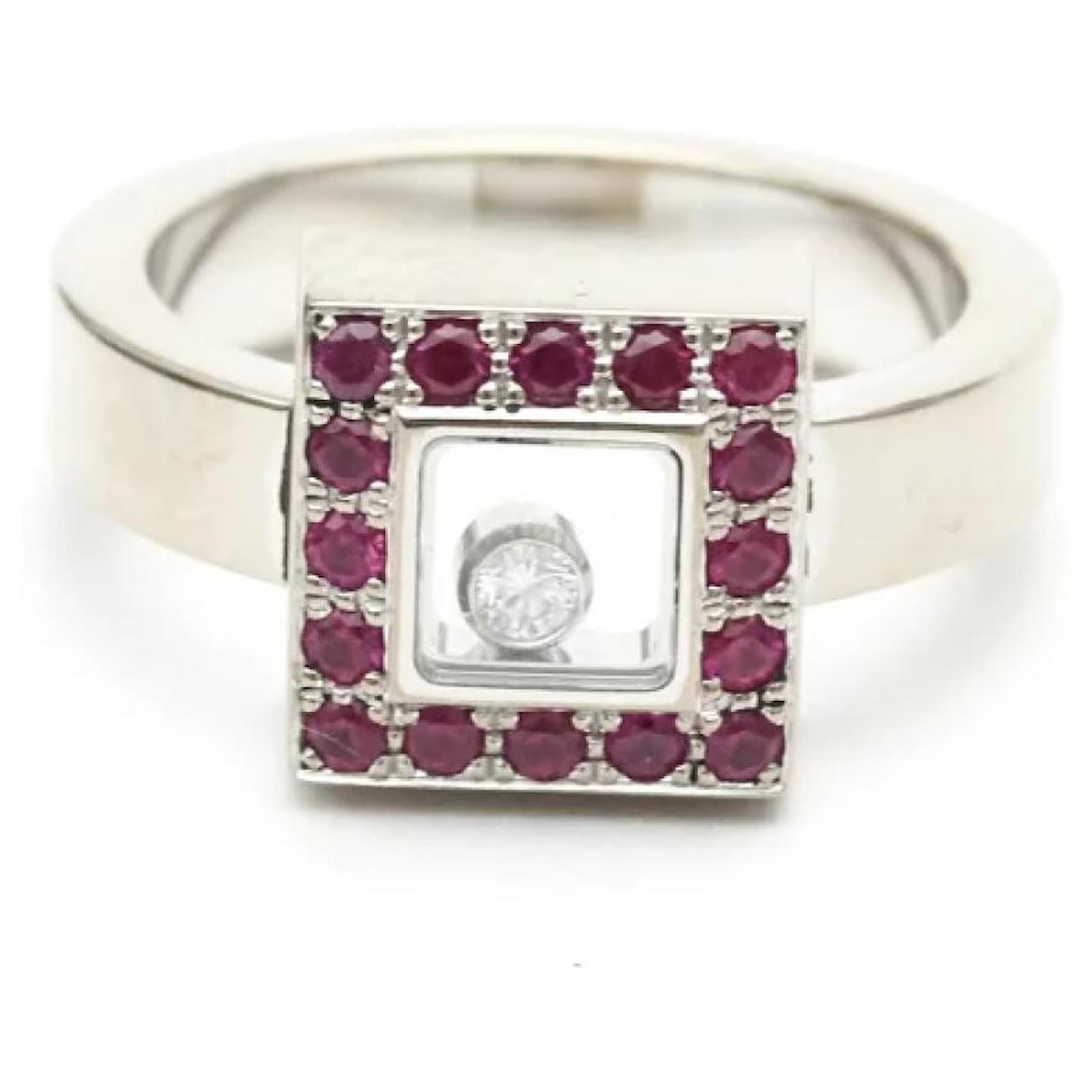 Chopard Happy Diamond Carr Diamant Rubis K18 Or blanc K18 Bague