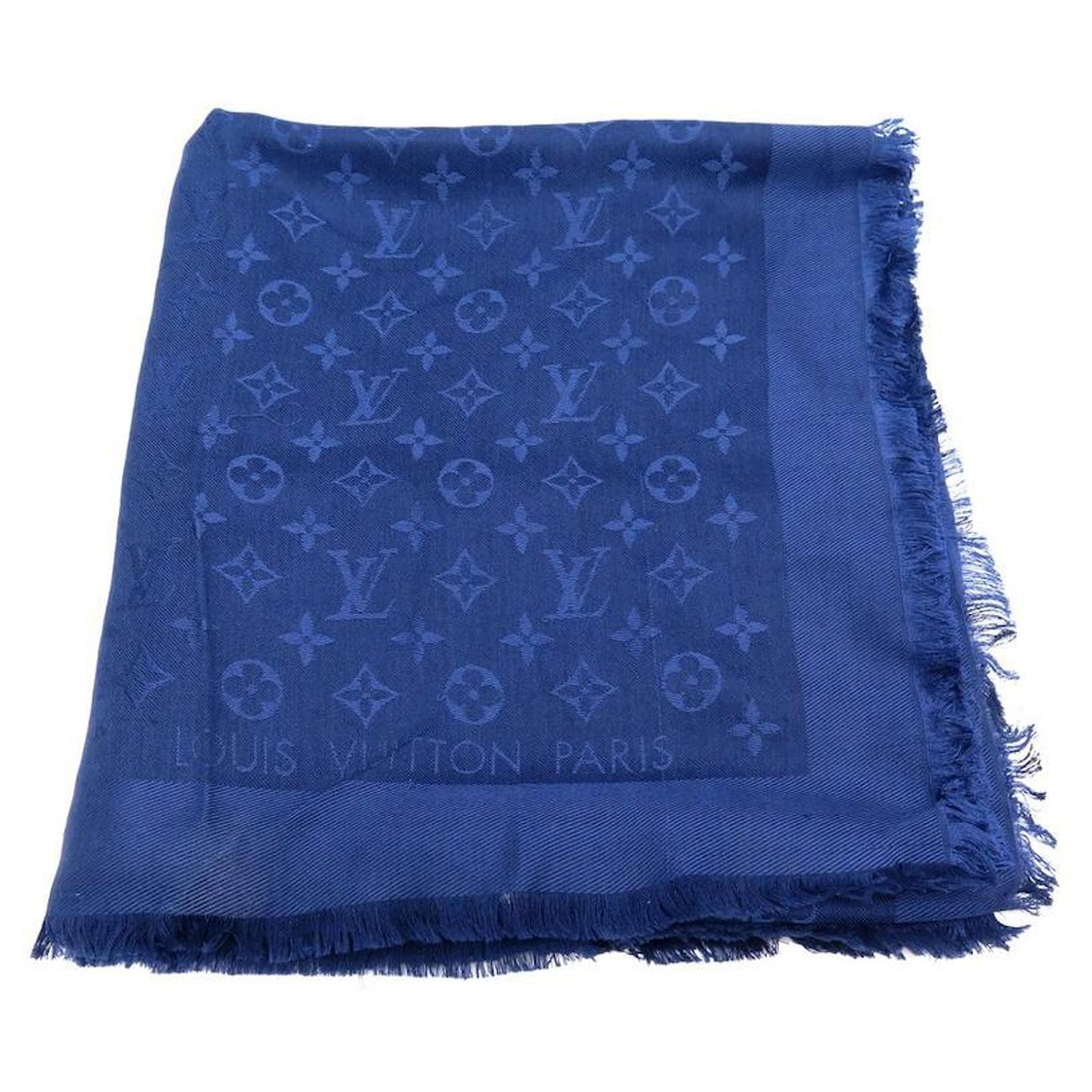 scarf louis vuitton m72412 SHAWL BLUE SILK AND WOOL MONOGRAM SHAWL