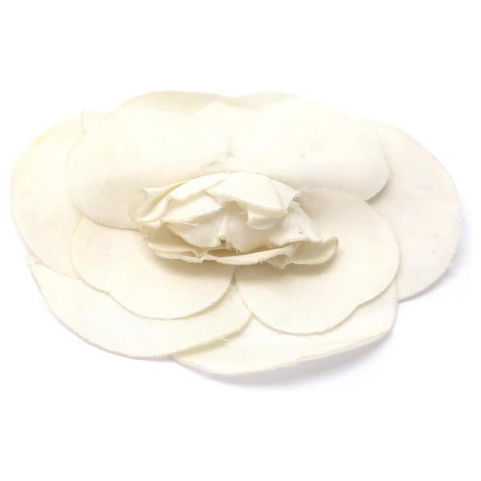 Shop Chanel White Fabric Camellia Flower Brooch Chanel at the