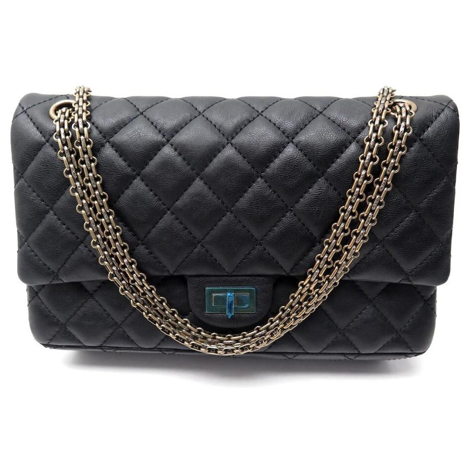 NEW LARGE CHANEL HANDBAG 2.55 BLACK QUILTED LEATHER LEATHER HAND